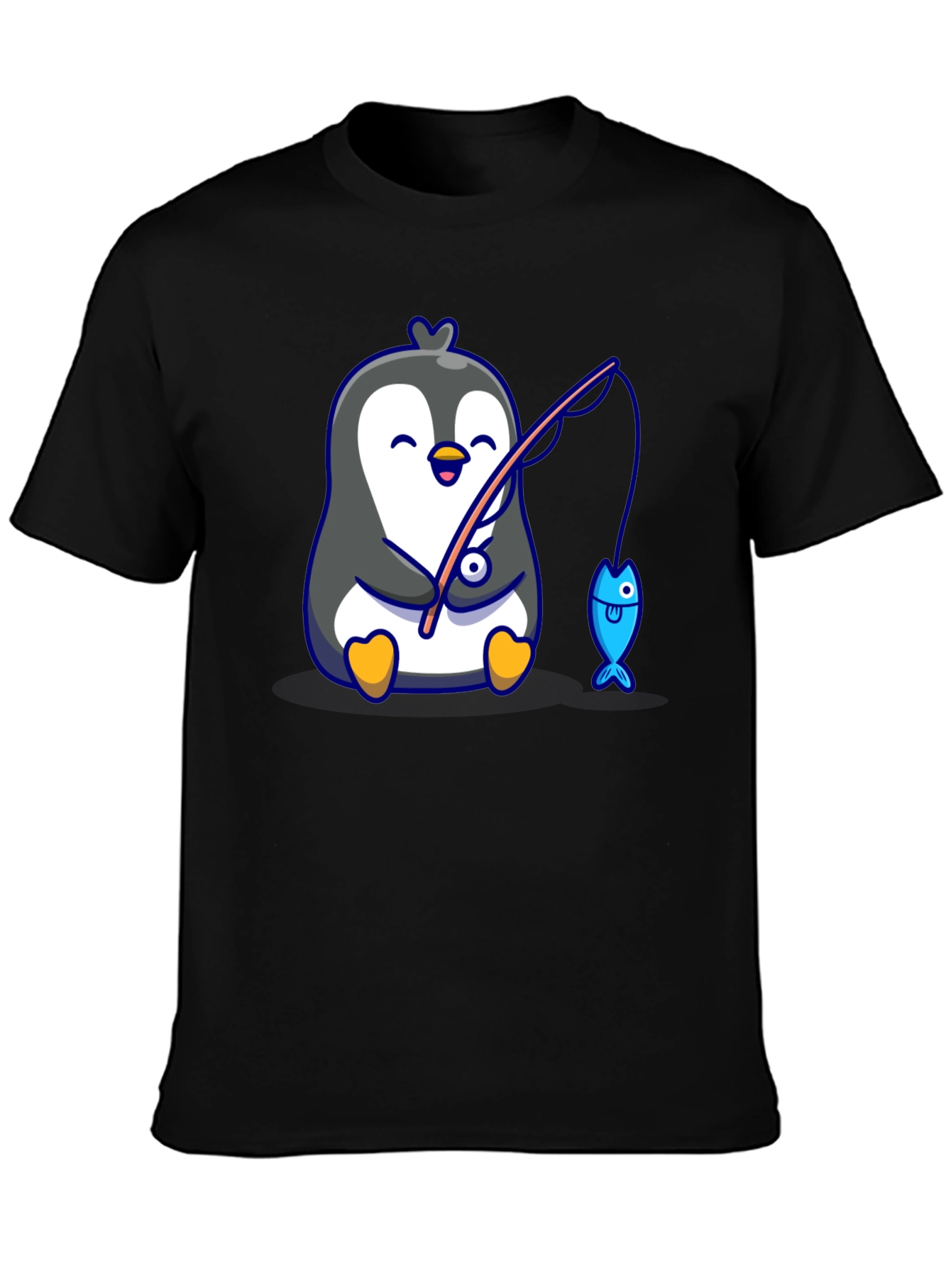 Cute Penguin Fishing Graphic T-Shirt