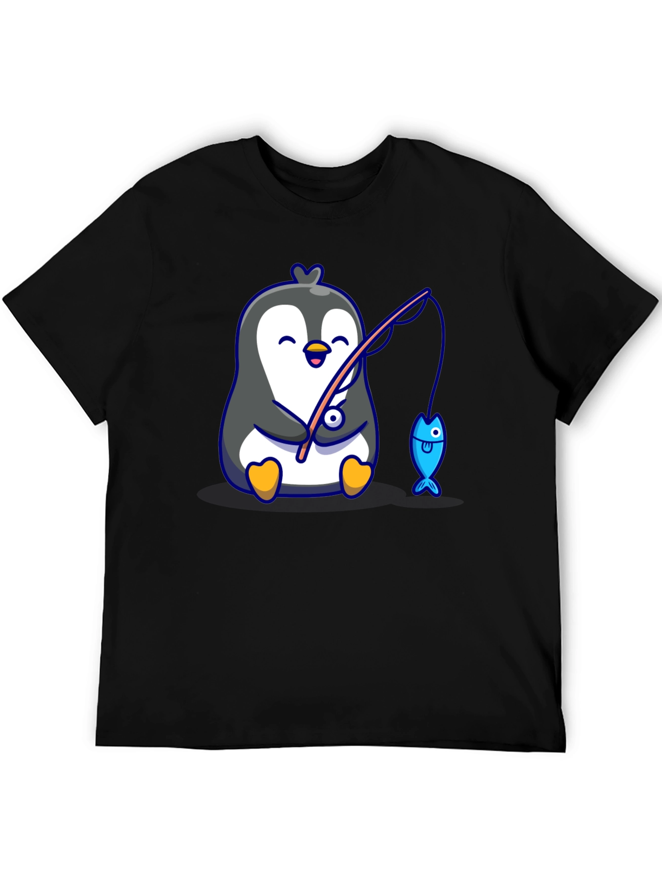 Cute Penguin Fishing Graphic T-Shirt