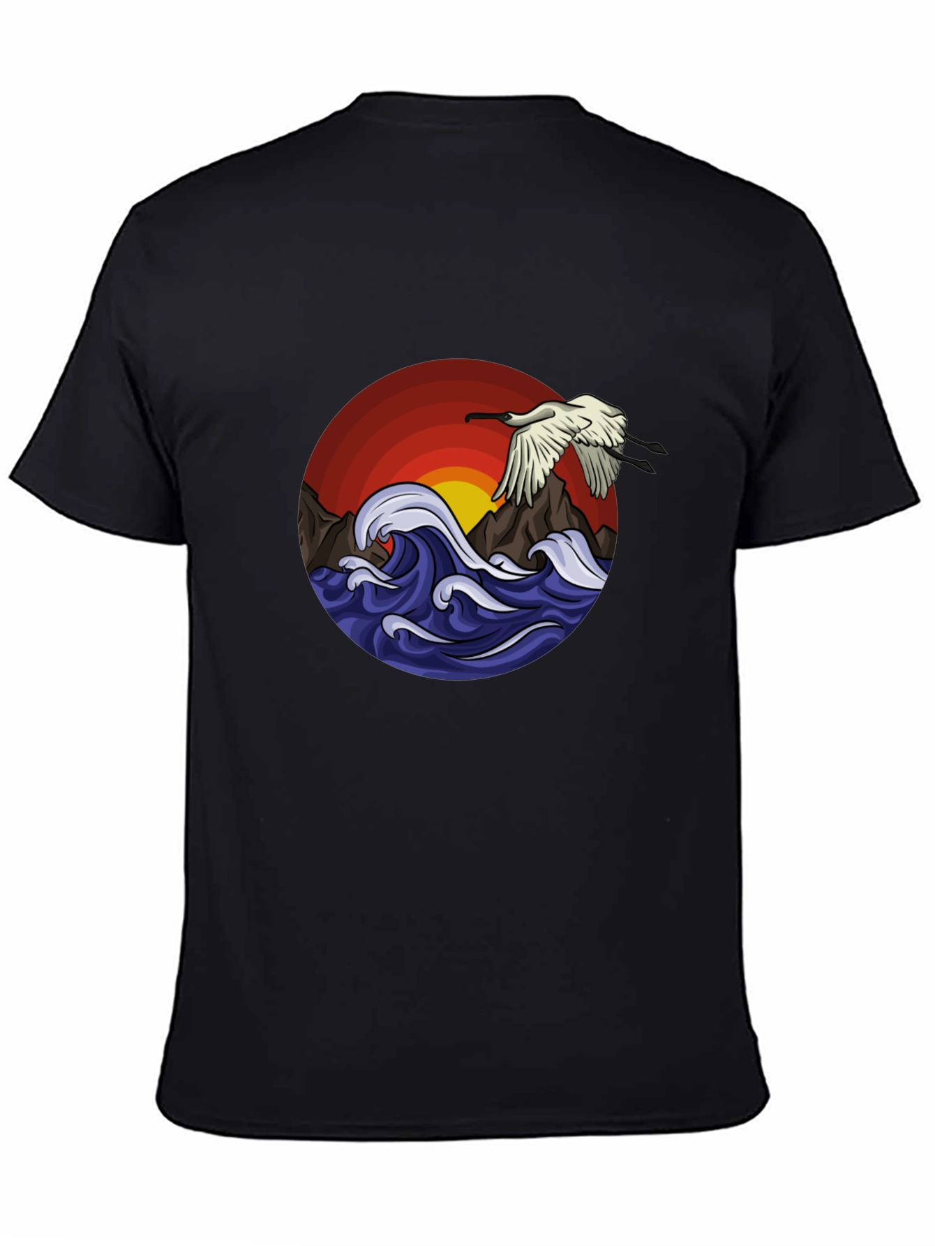 Ocean Bird Graphic Tee - Black Cotton Comfort