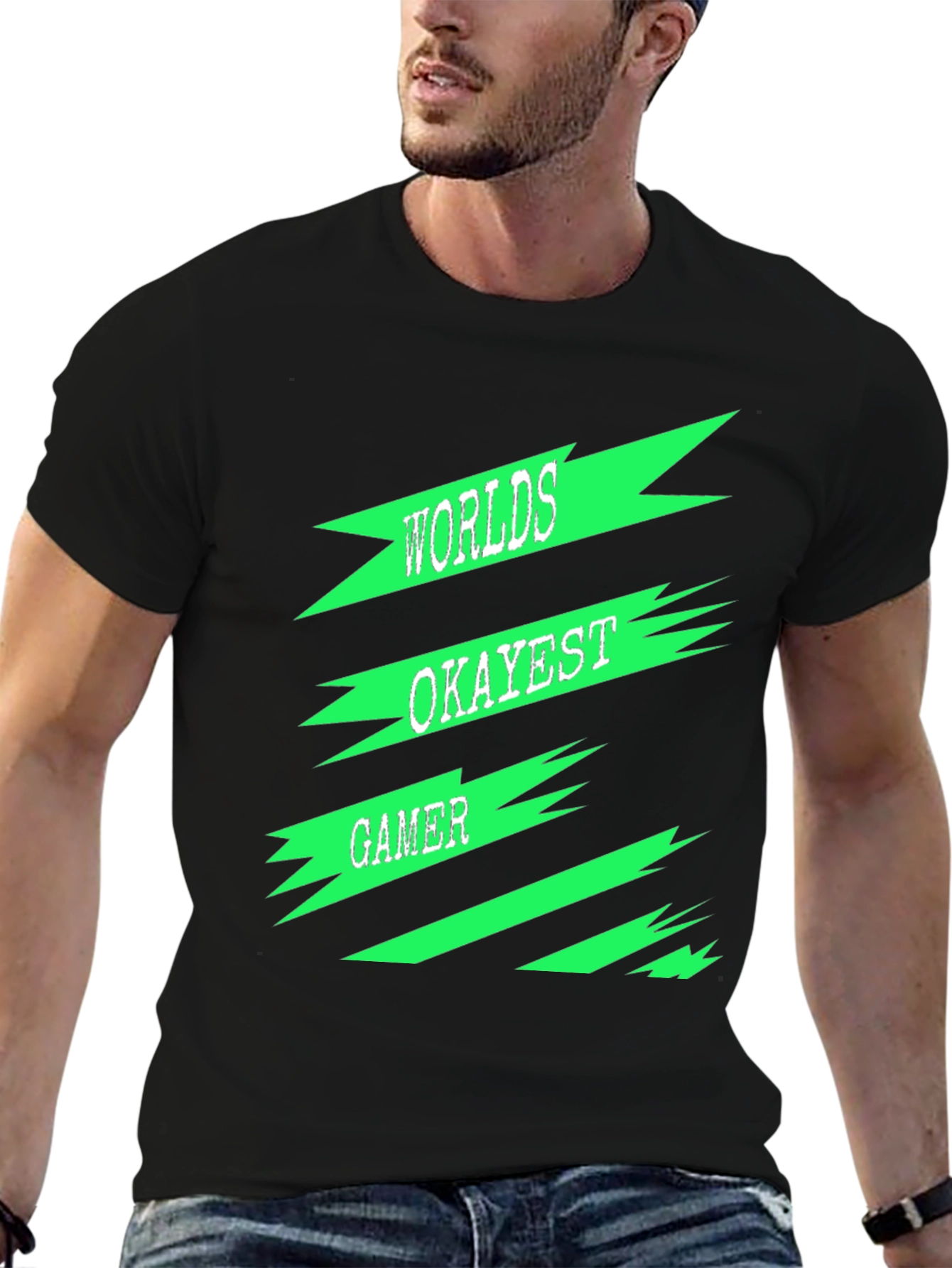 Worlds Okayest Gamer Black T-Shirt