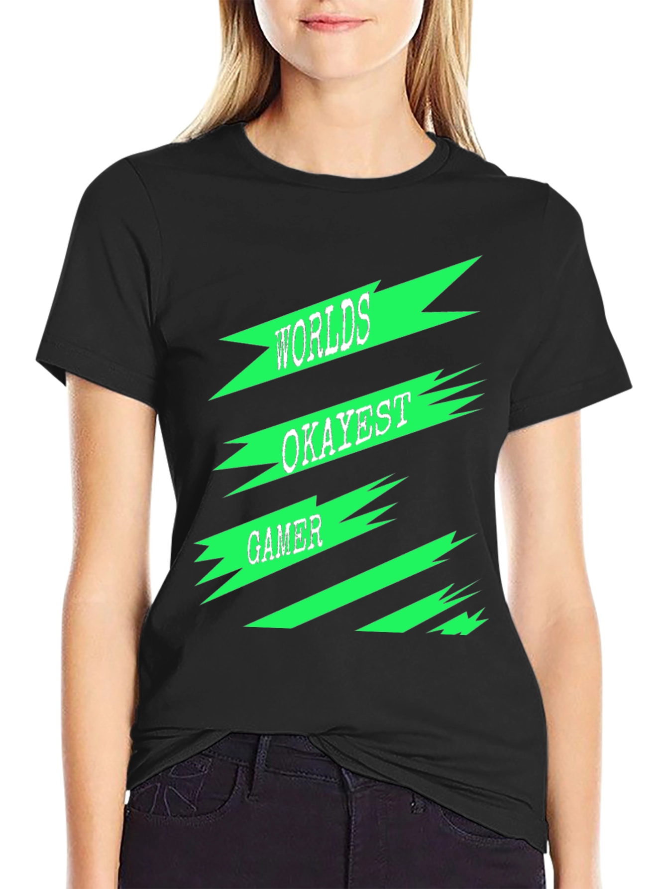 Worlds Okayest Gamer Black T-Shirt