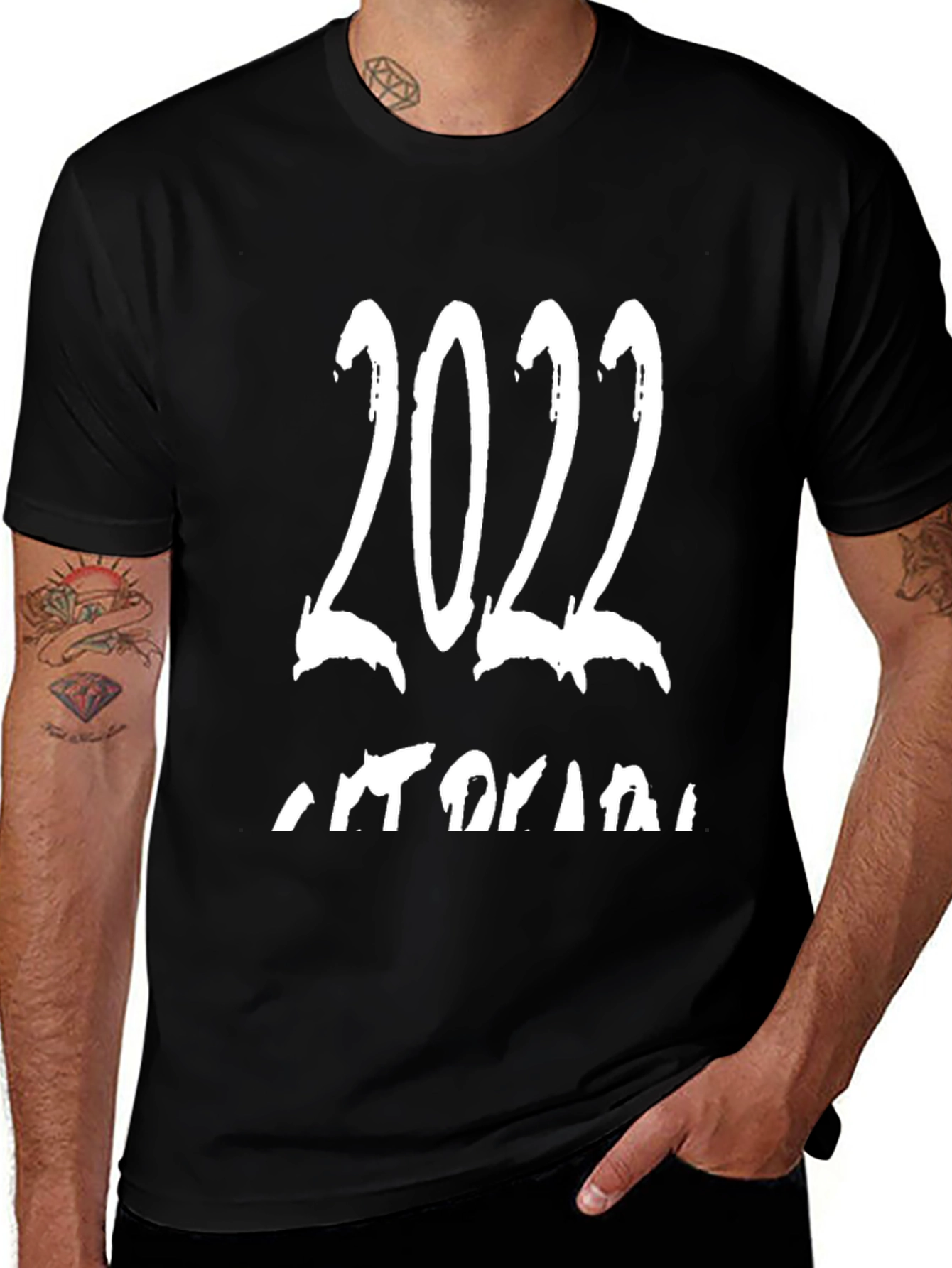 2022 Graphic Print Mens Black T-Shirt
