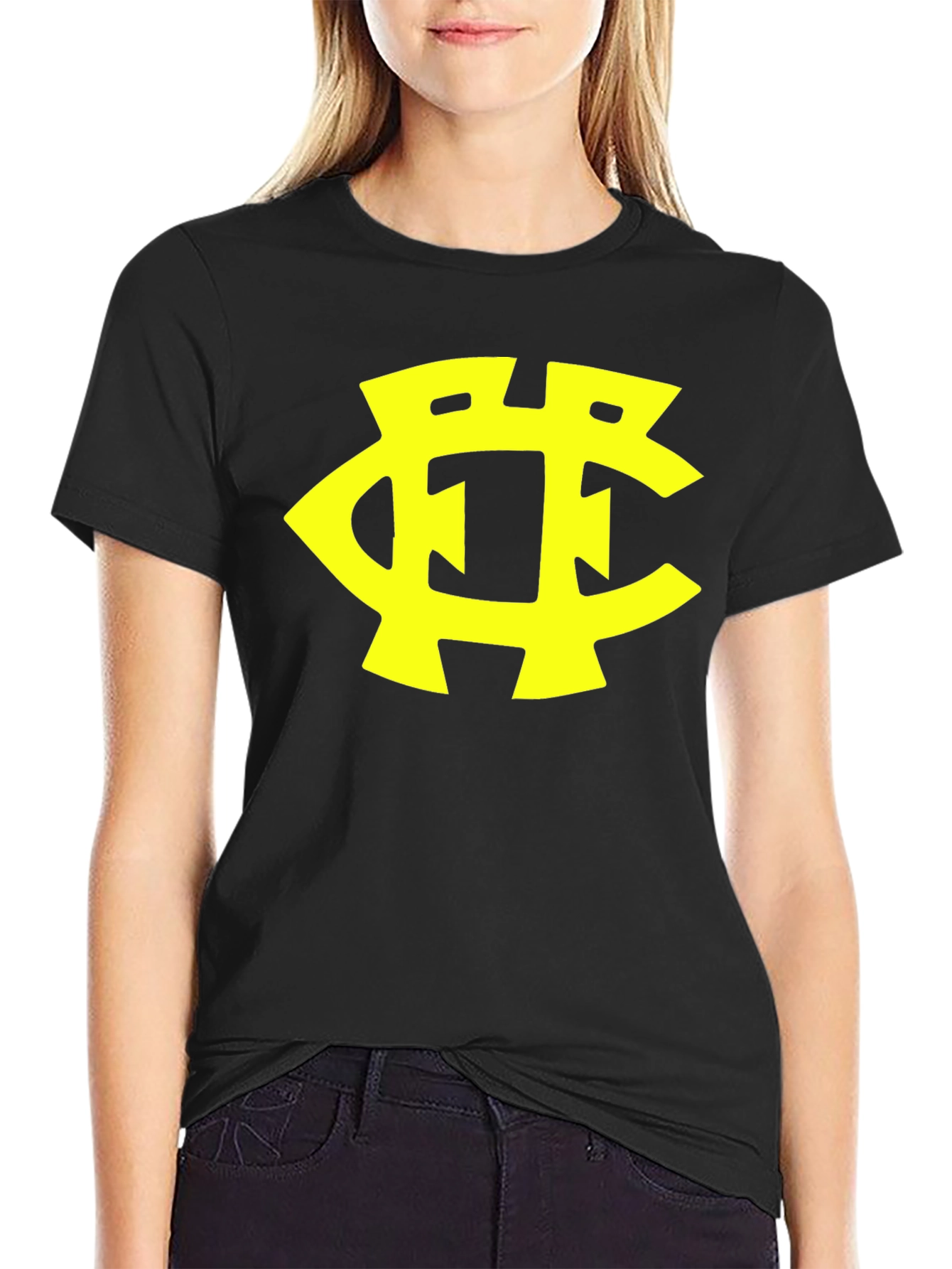 Black T-Shirt with Yellow Initial Logo Design