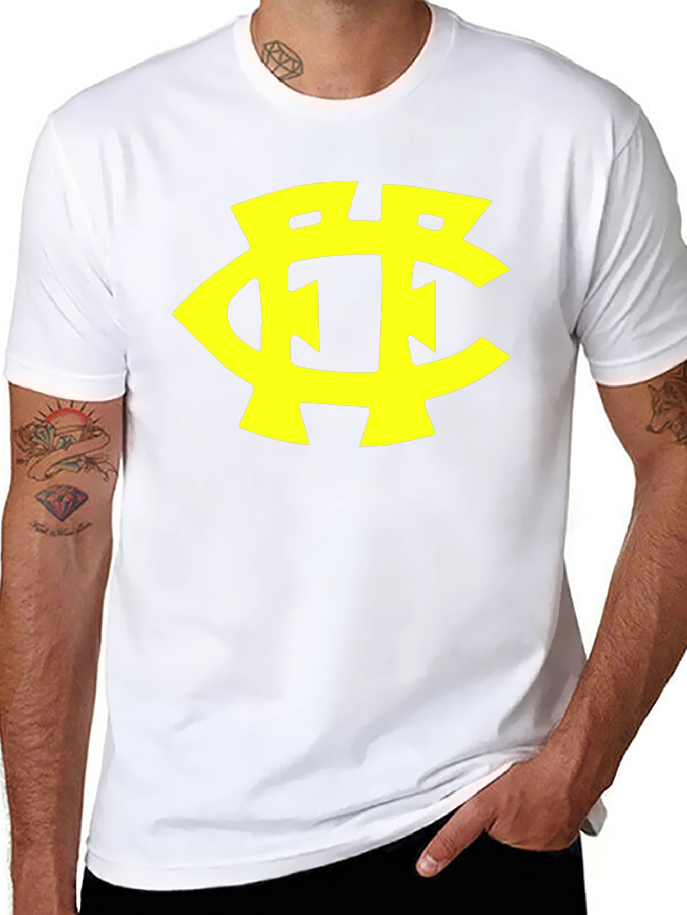 Black T-Shirt with Yellow Initial Logo Design
