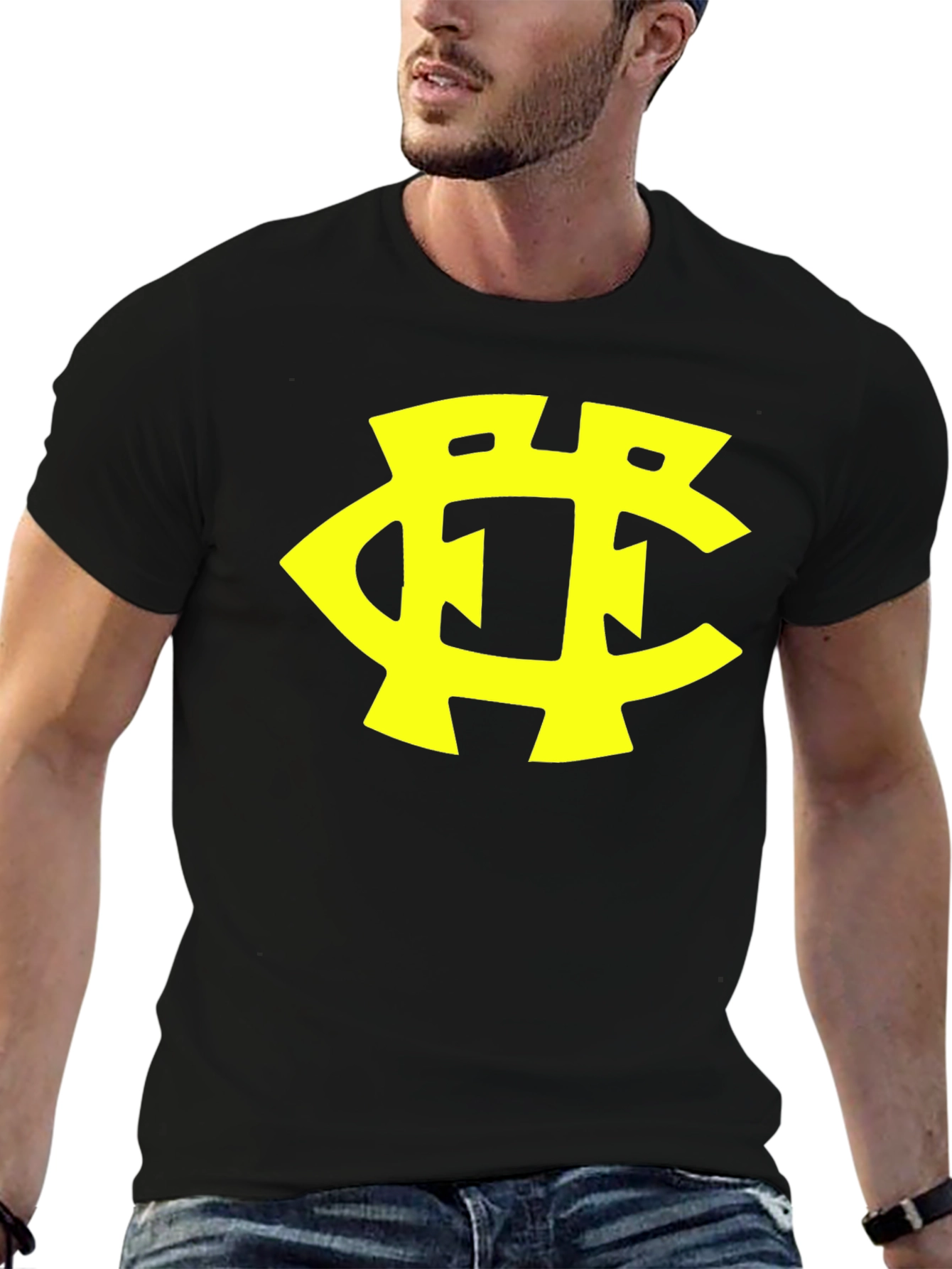 Black T-Shirt with Yellow Initial Logo Design