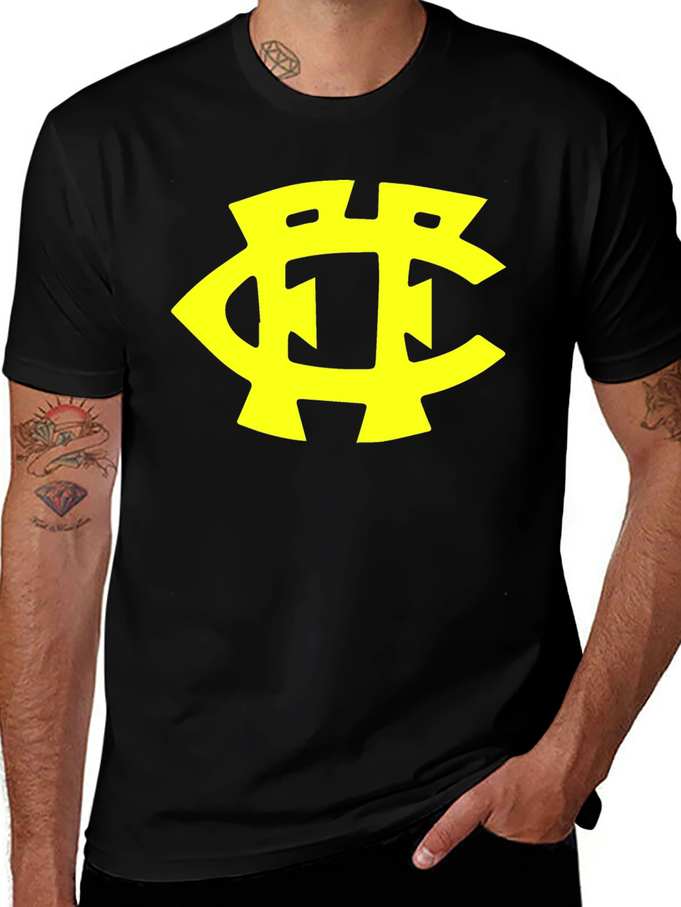 Black T-Shirt with Yellow Initial Logo Design