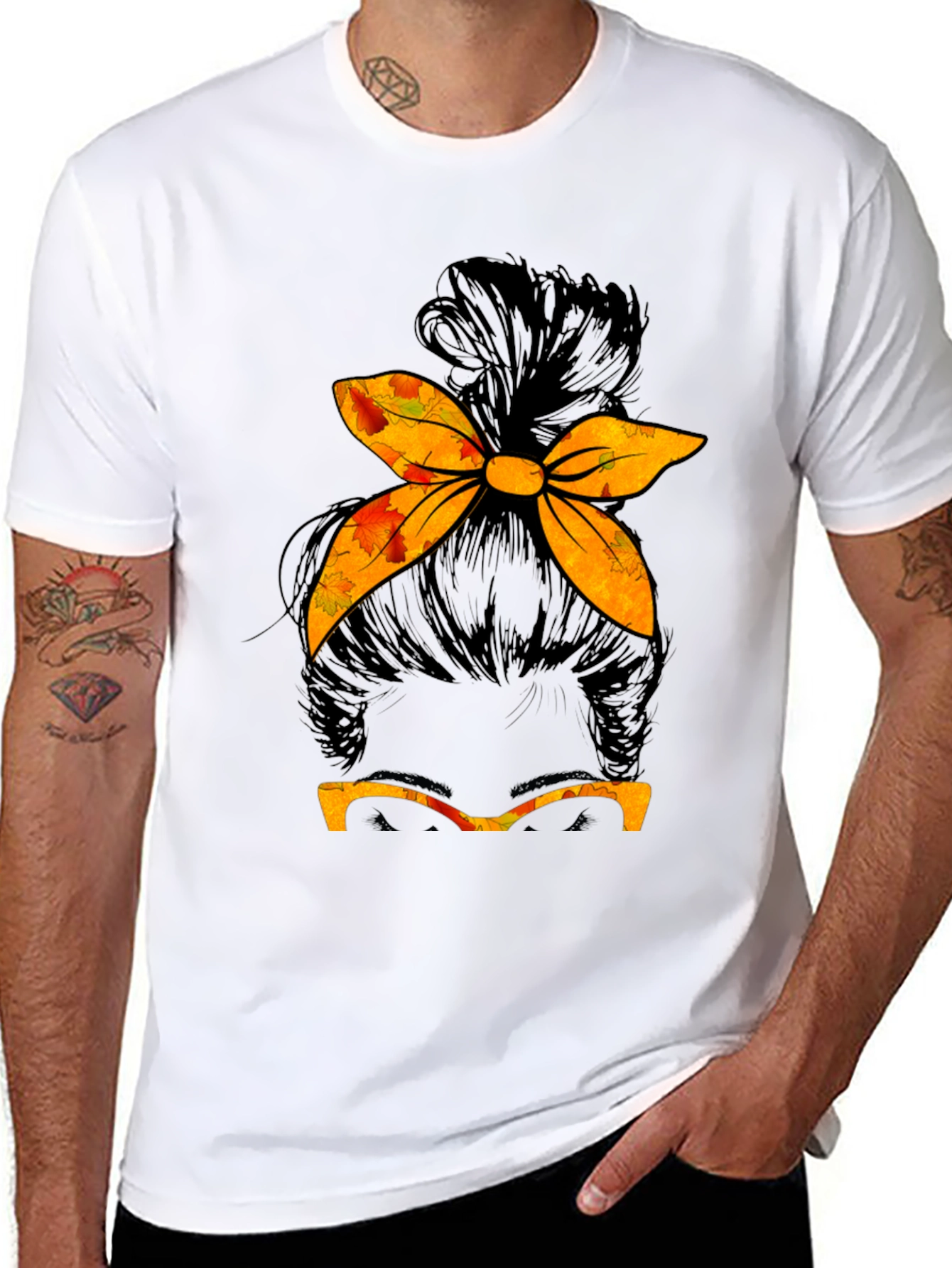 Messy Bun Fall T-Shirt Autumn Thanksgiving