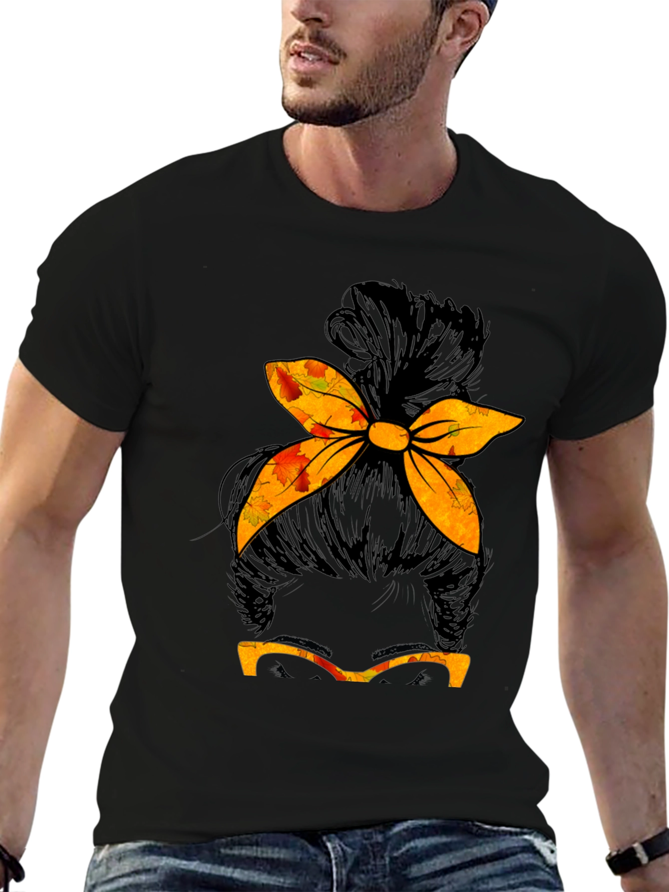 Messy Bun Fall T-Shirt Autumn Thanksgiving