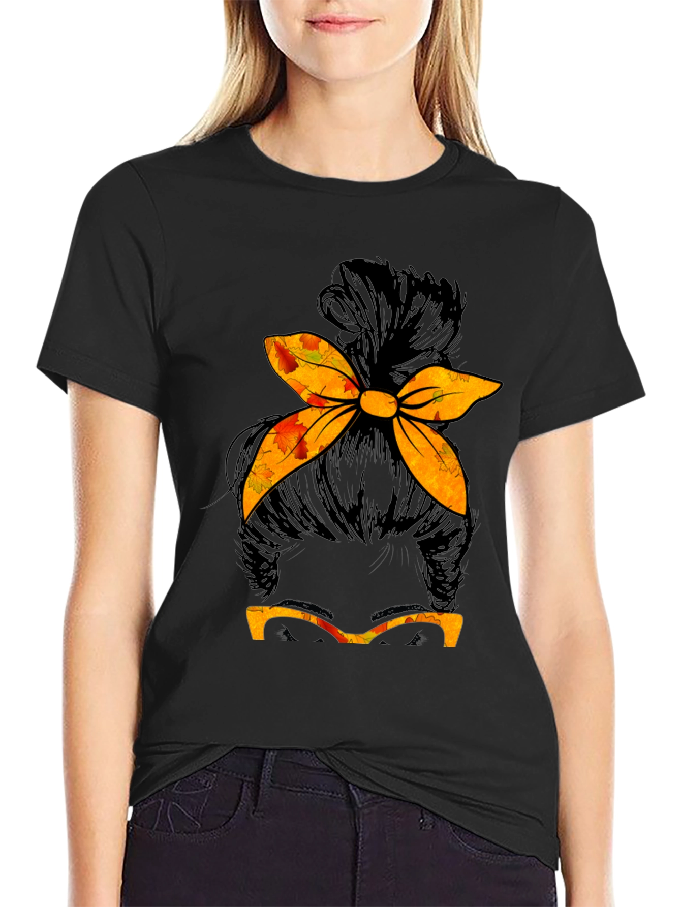 Messy Bun Fall T-Shirt Autumn Thanksgiving