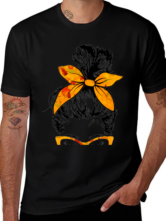 Messy Bun Fall T-Shirt Autumn Thanksgiving