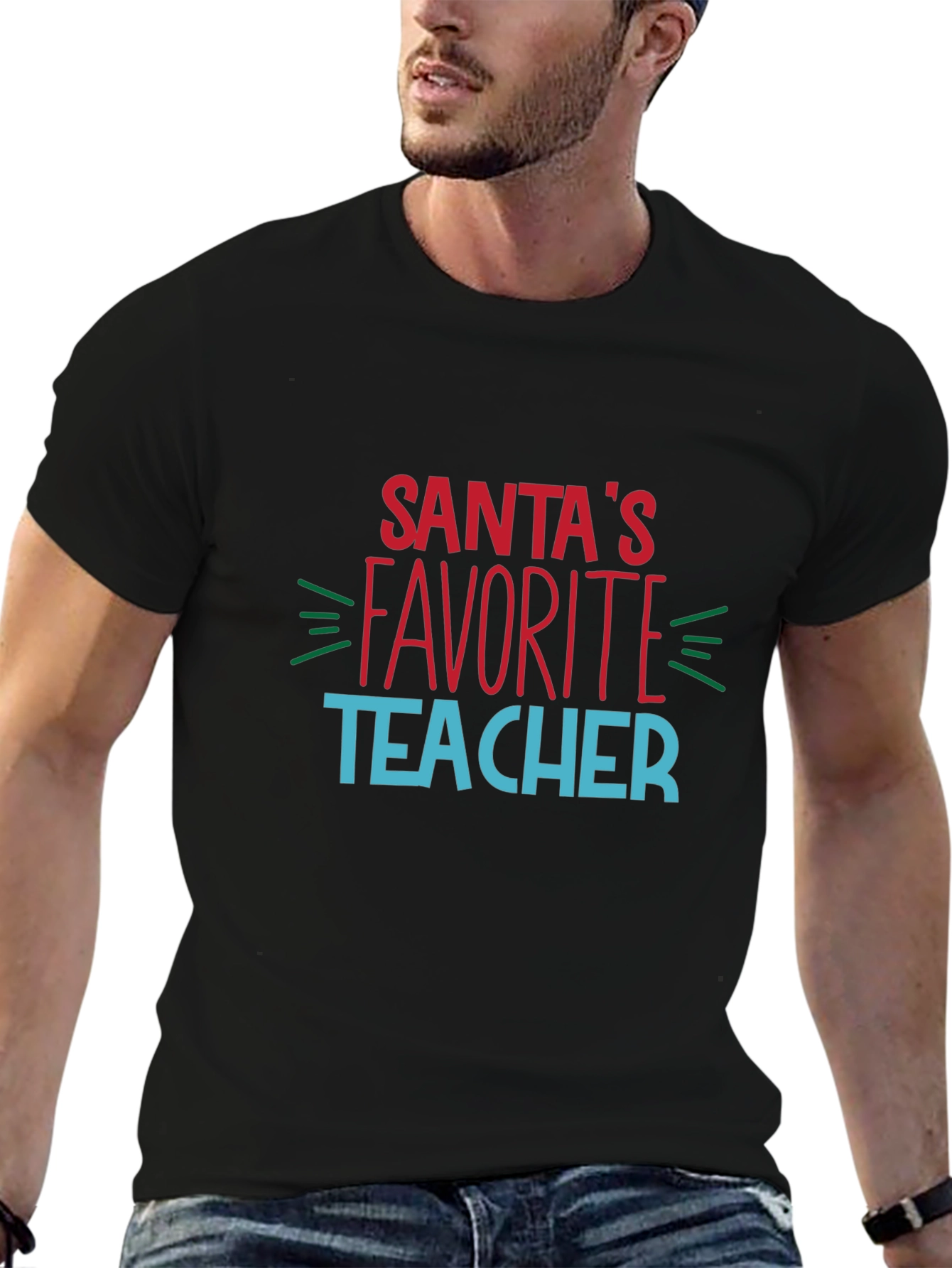 Santas Favorite Teacher Black T-Shirt