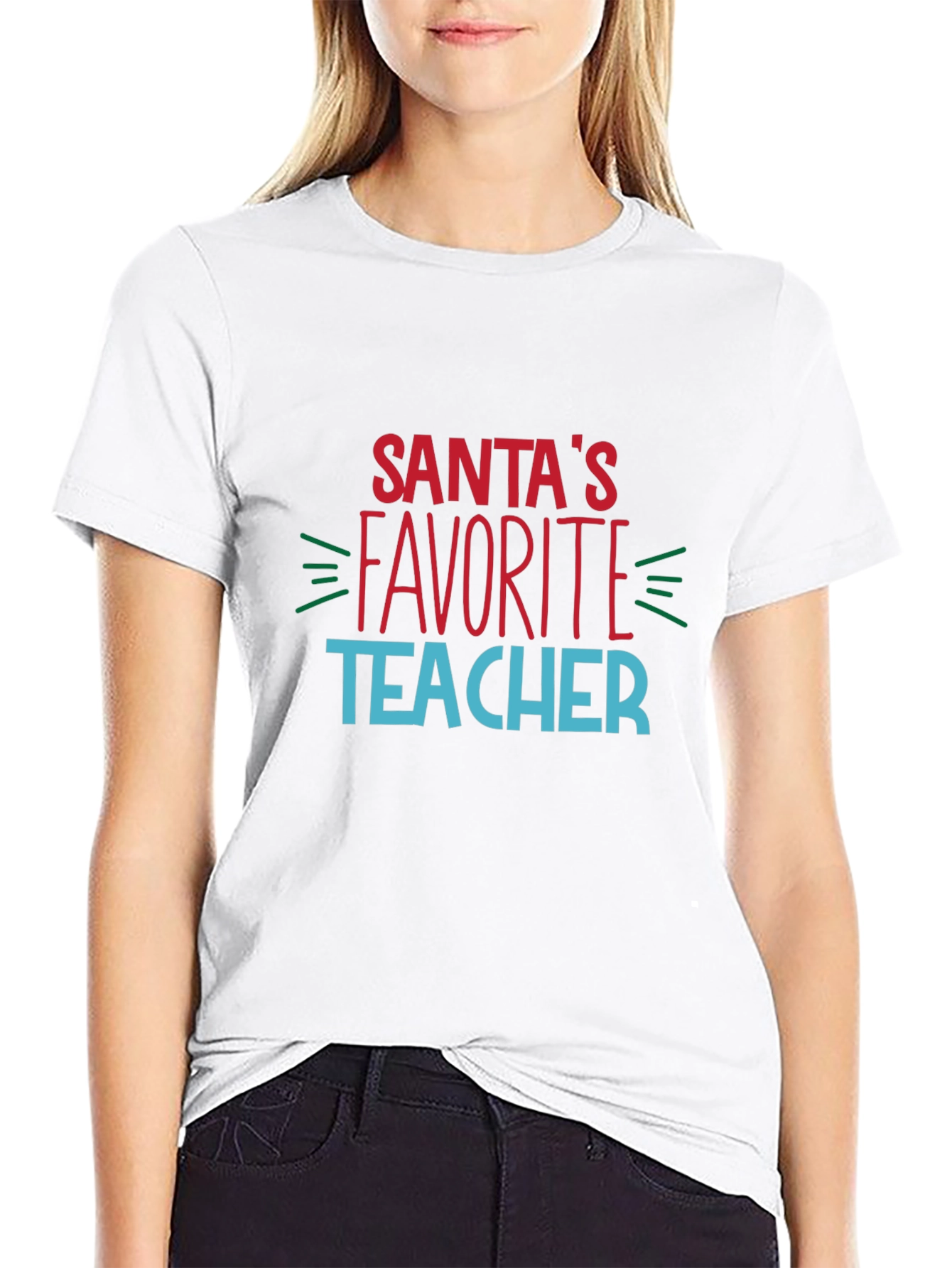 Santas Favorite Teacher Black T-Shirt
