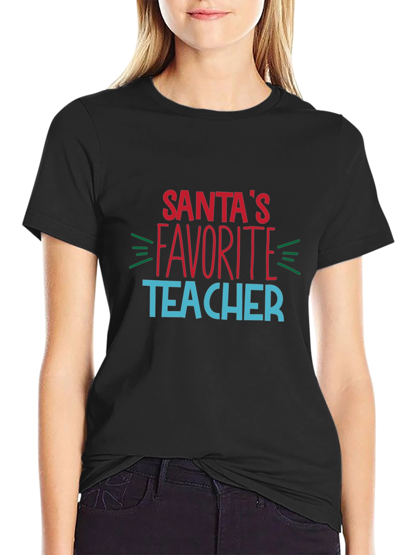 Santas Favorite Teacher Black T-Shirt
