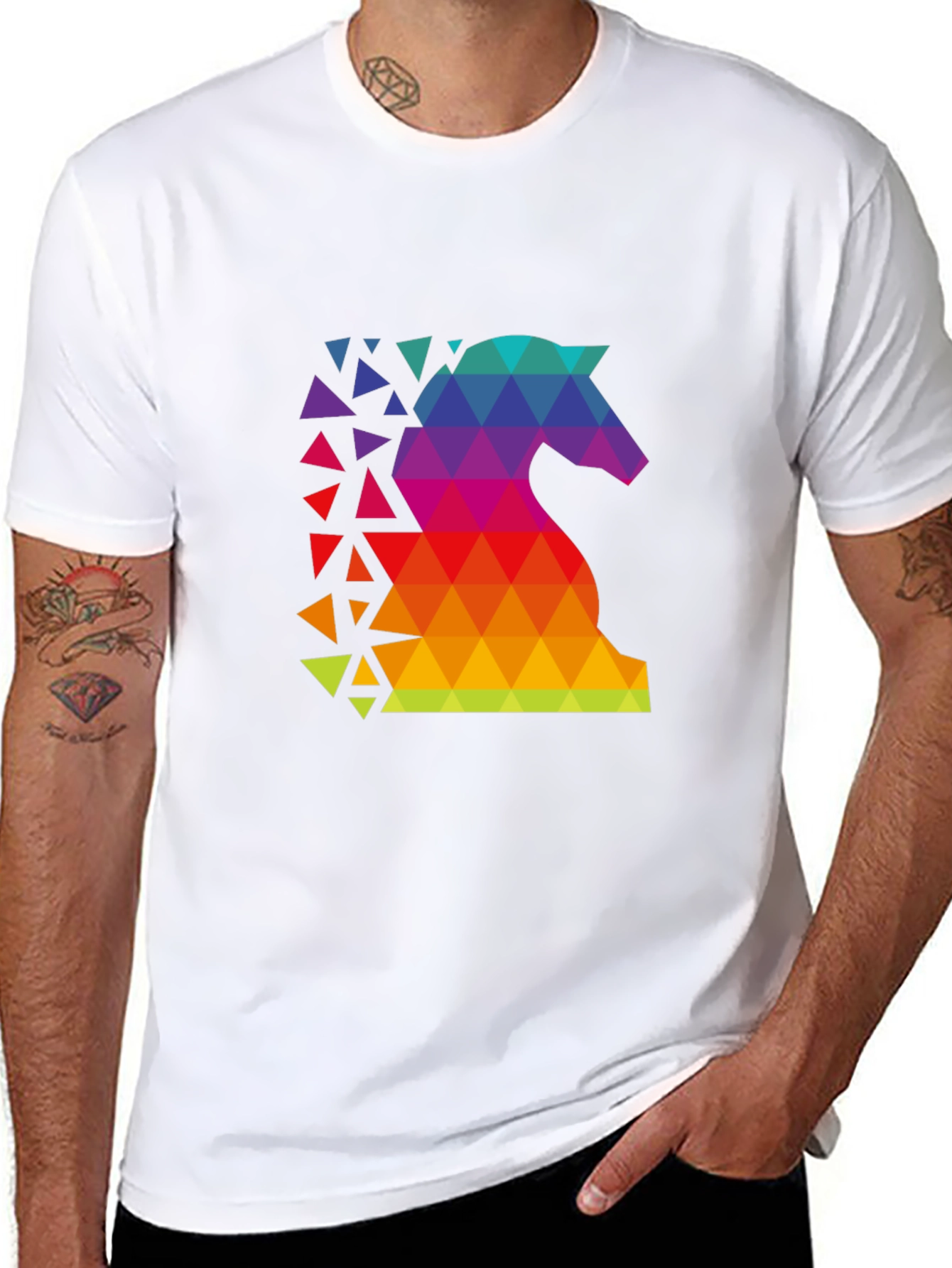Geometric Rainbow Knight Graphic Tee - Chess Lover Shirt