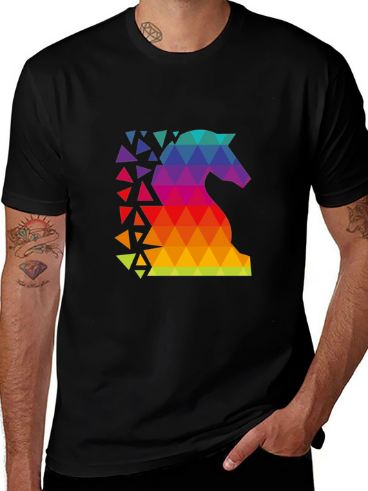 Geometric Rainbow Knight Graphic Tee - Chess Lover Shirt