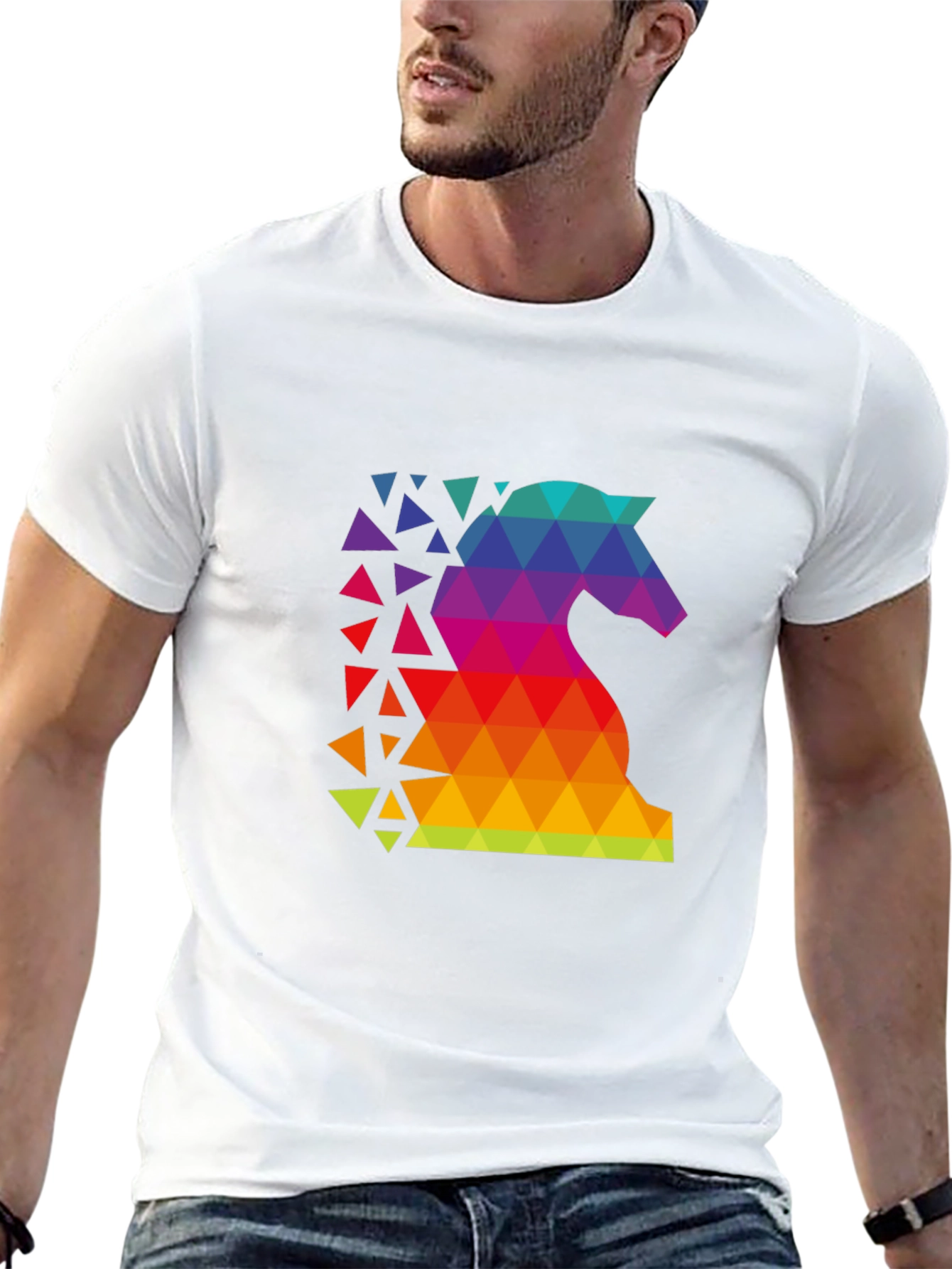 Geometric Rainbow Knight Graphic Tee - Chess Lover Shirt