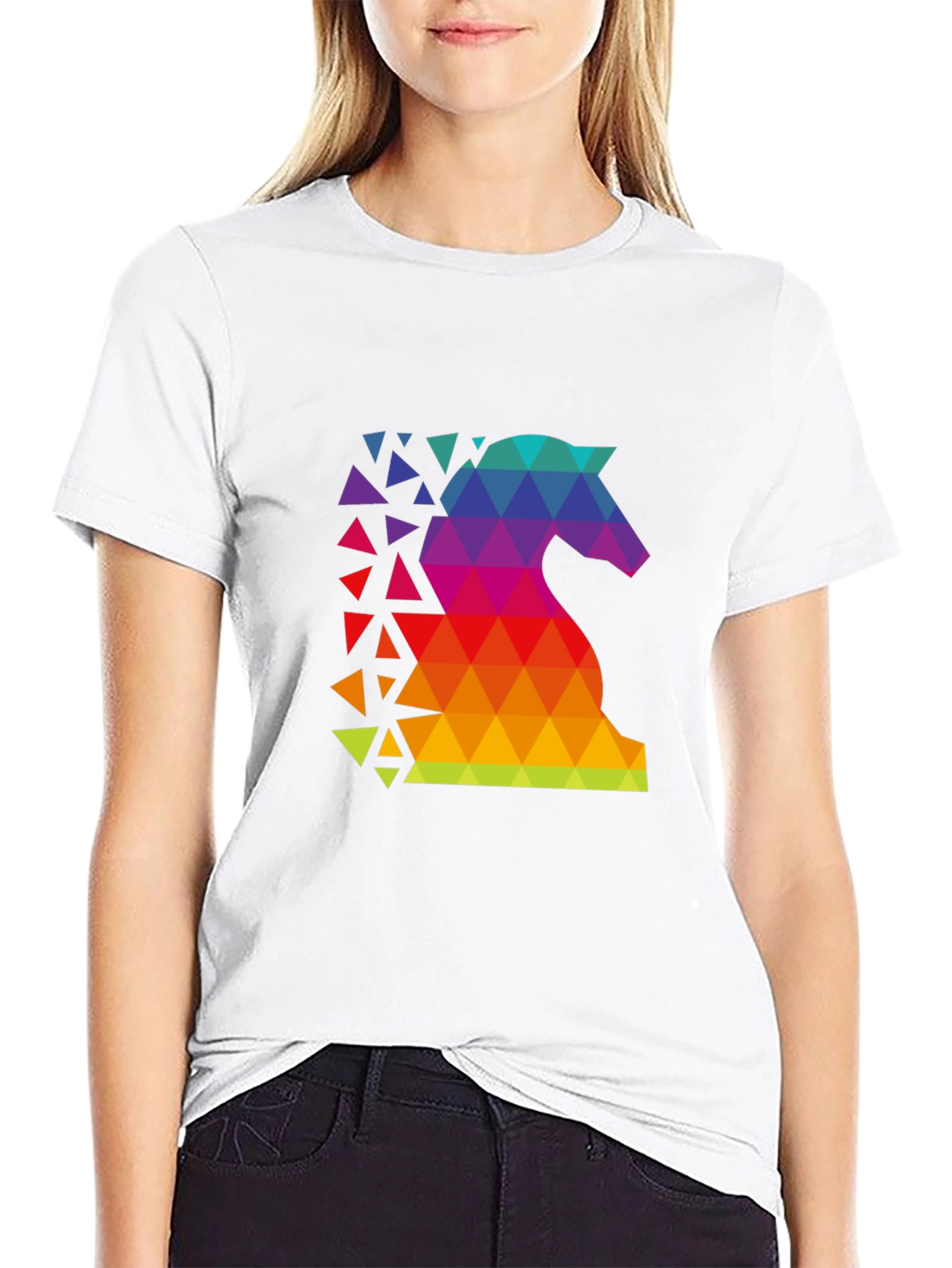 Geometric Rainbow Knight Graphic Tee - Chess Lover Shirt