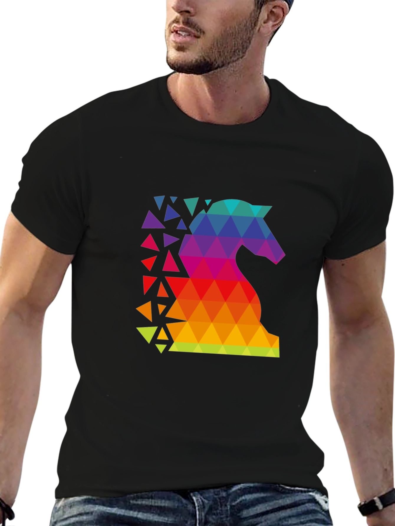 Geometric Rainbow Knight Graphic Tee - Chess Lover Shirt