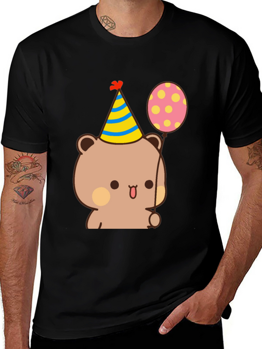 Cute Bear Birthday Tee - Black Cotton T-Shirt