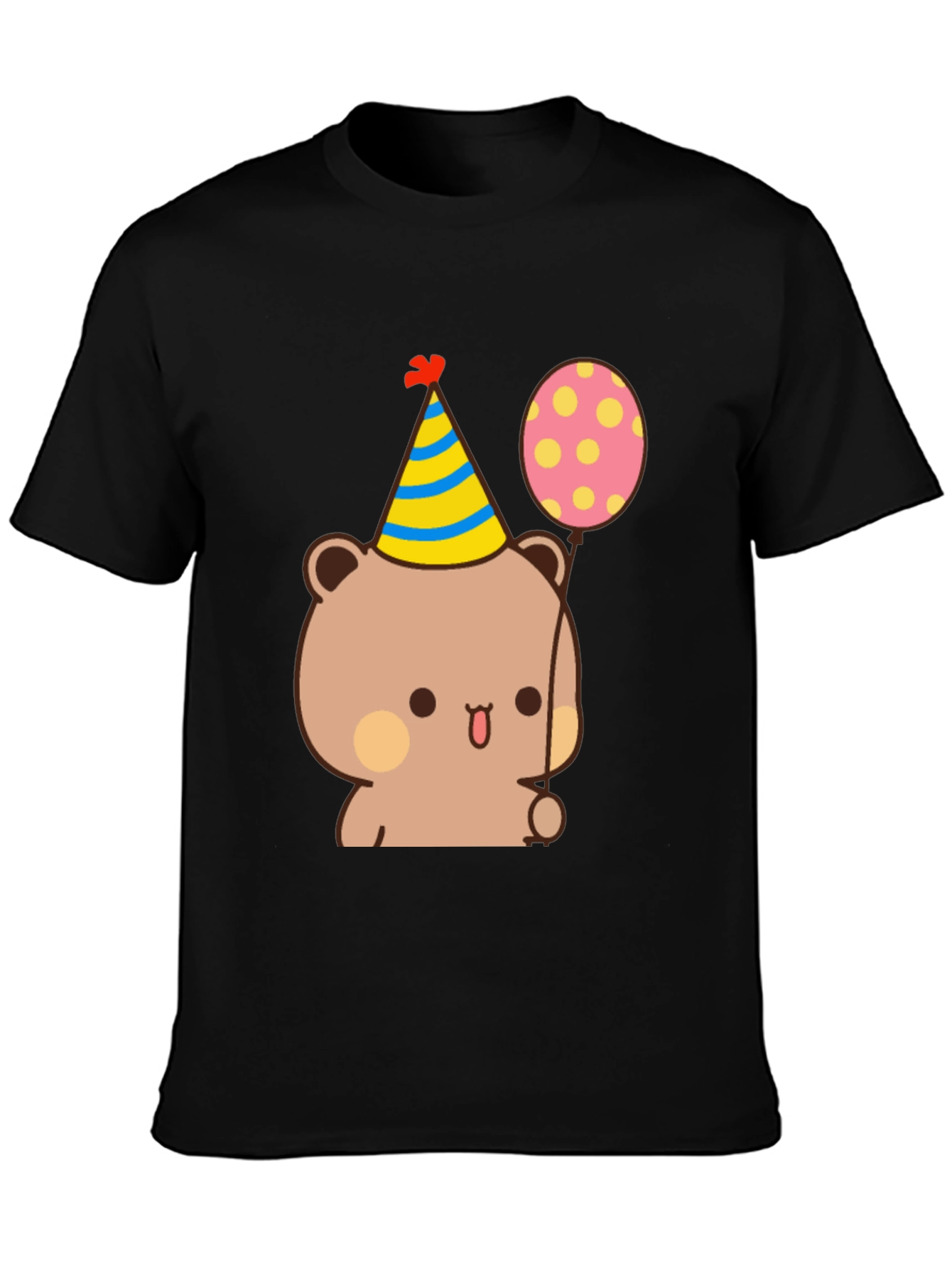 Cute Bear Birthday Tee - Black Cotton T-Shirt