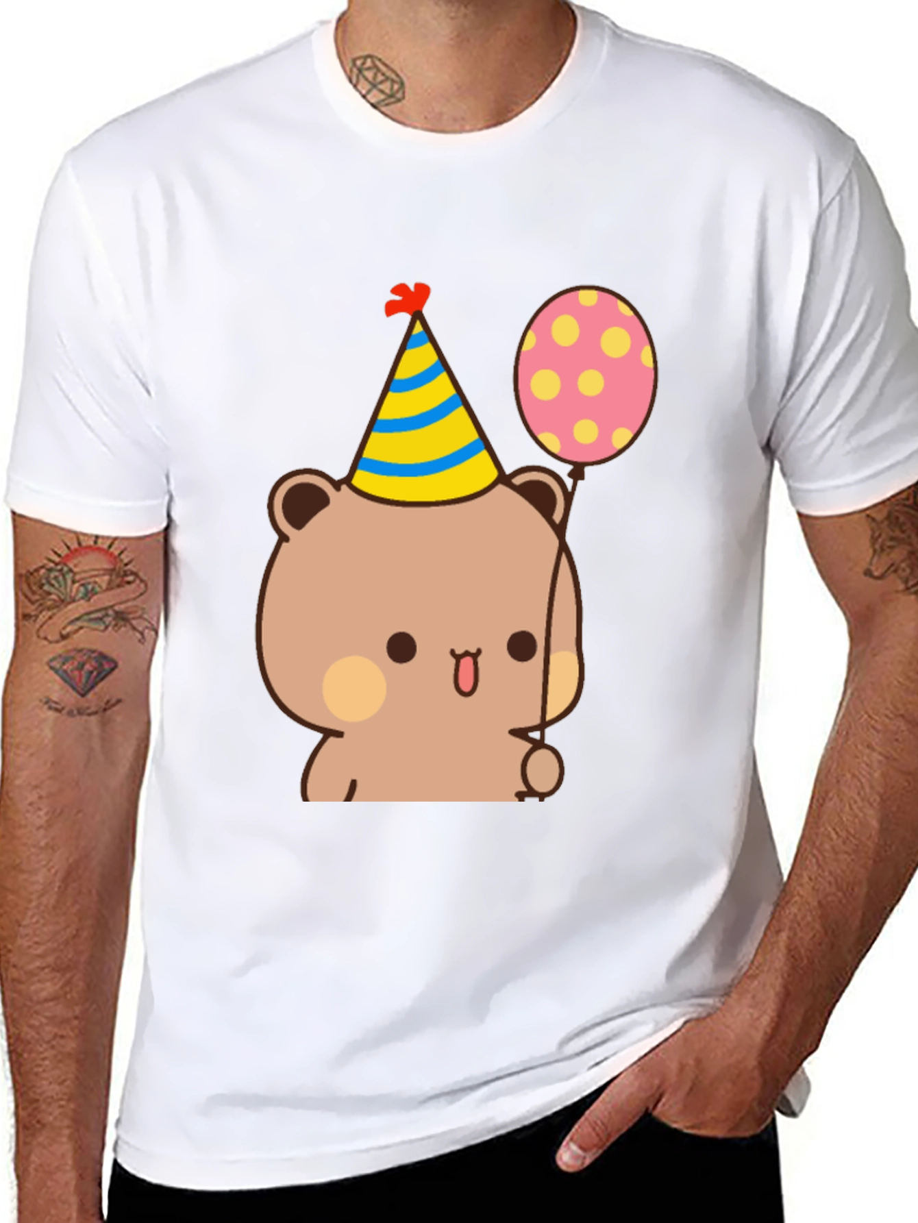Cute Bear Birthday Tee - Black Cotton T-Shirt