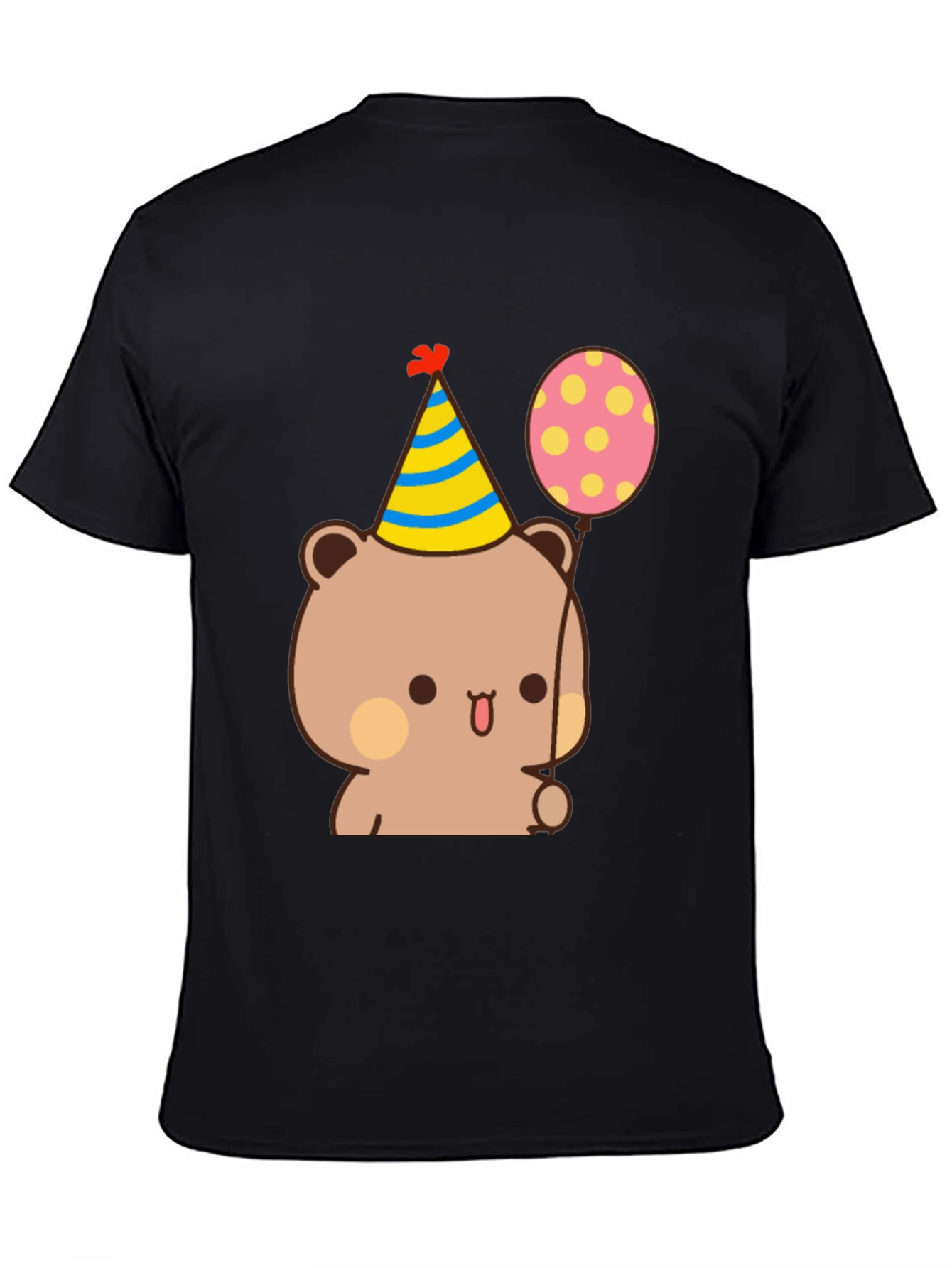Cute Bear Birthday Tee - Black Cotton T-Shirt