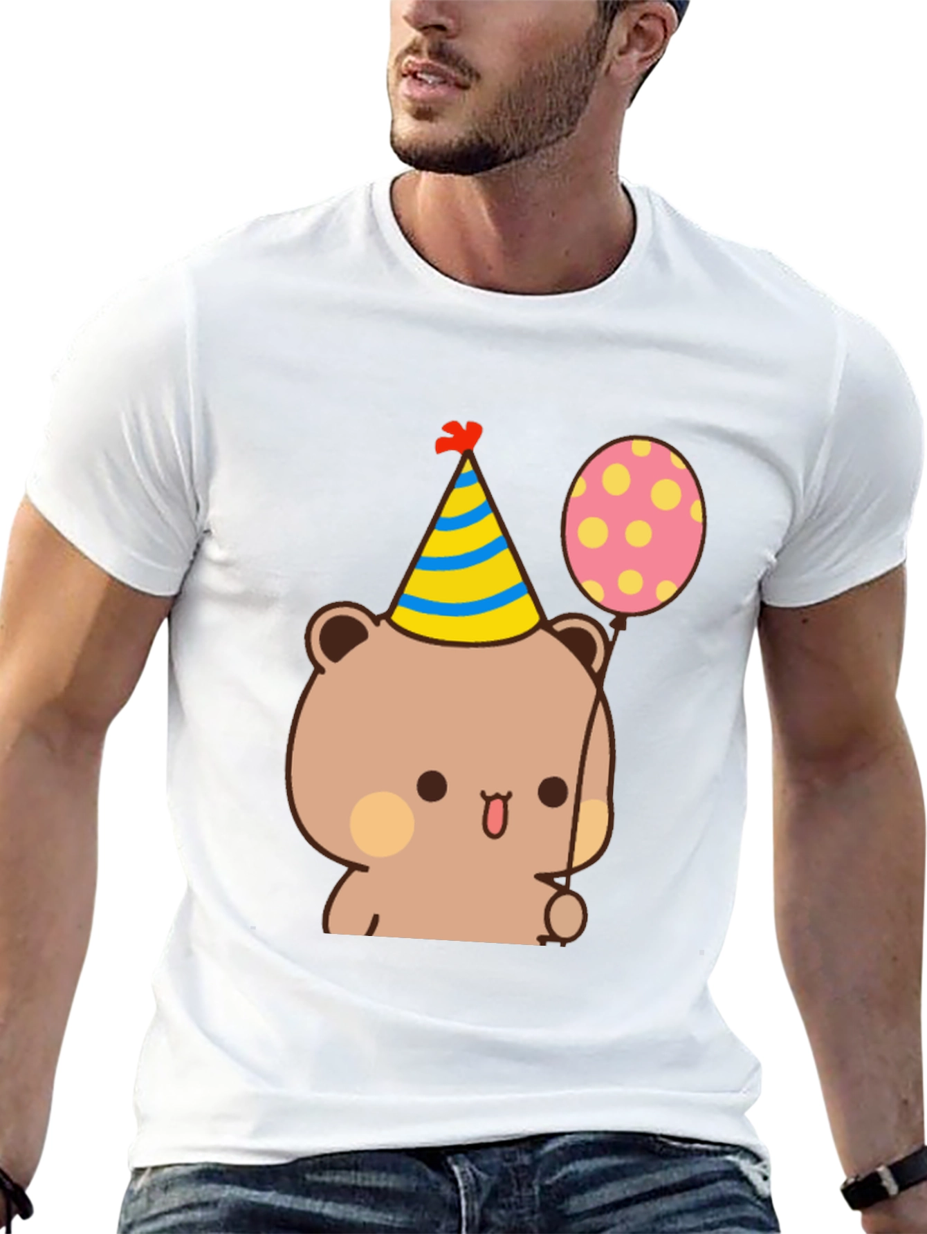 Cute Bear Birthday Tee - Black Cotton T-Shirt