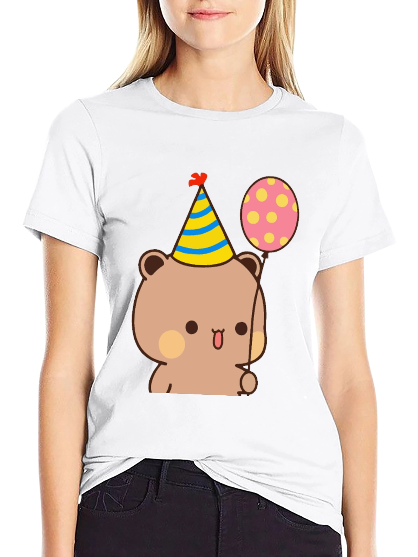 Cute Bear Birthday Tee - Black Cotton T-Shirt