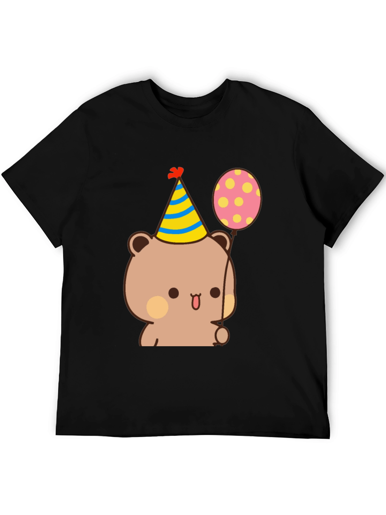 Cute Bear Birthday Tee - Black Cotton T-Shirt