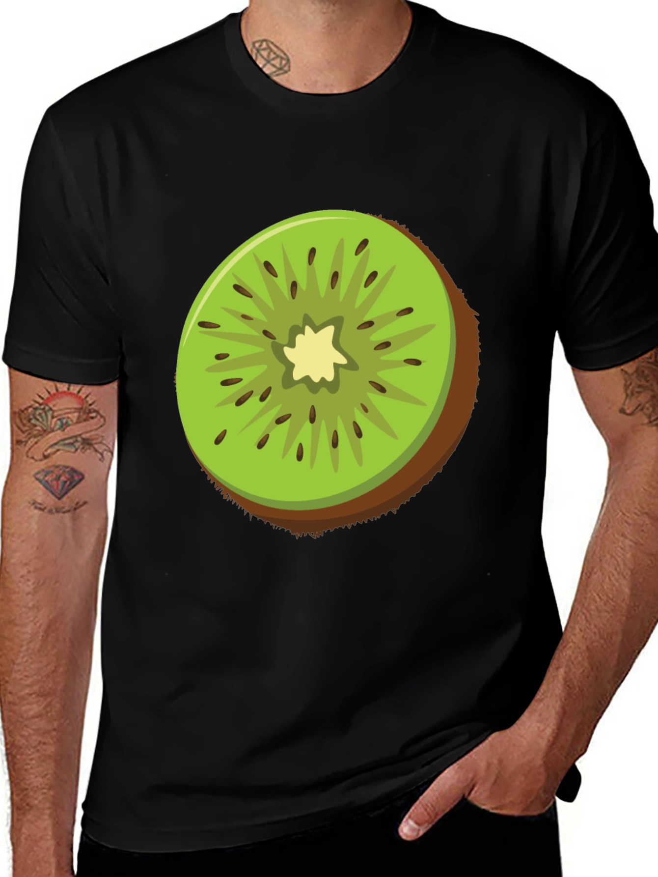 Kiwi Fruit Graphic Tee - Black Cotton T-Shirt