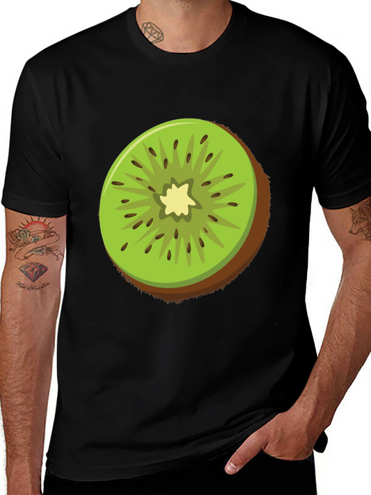 Kiwi Fruit Graphic Tee - Black Cotton T-Shirt