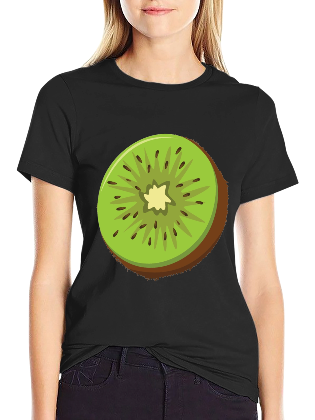 Kiwi Fruit Graphic Tee - Black Cotton T-Shirt