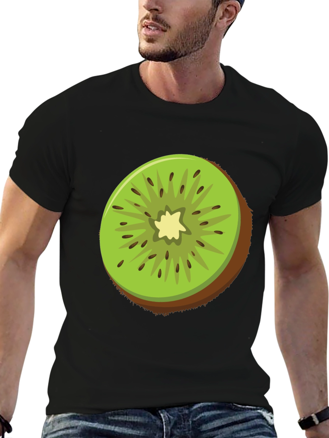 Kiwi Fruit Graphic Tee - Black Cotton T-Shirt