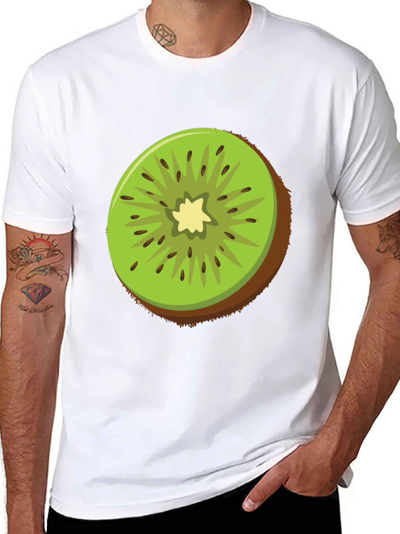Kiwi Fruit Graphic Tee - Black Cotton T-Shirt