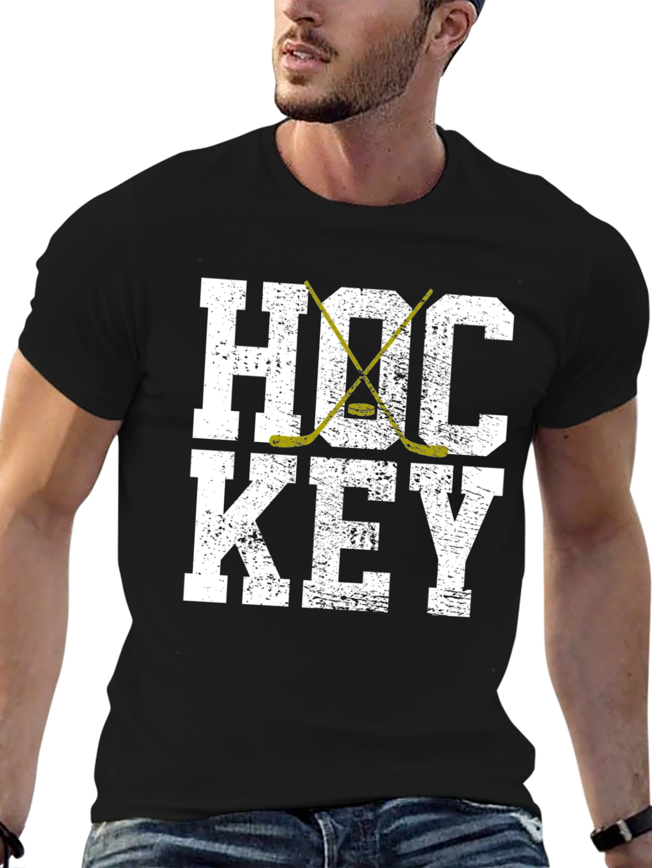 Hockey Graphic T-Shirt - Distressed Print