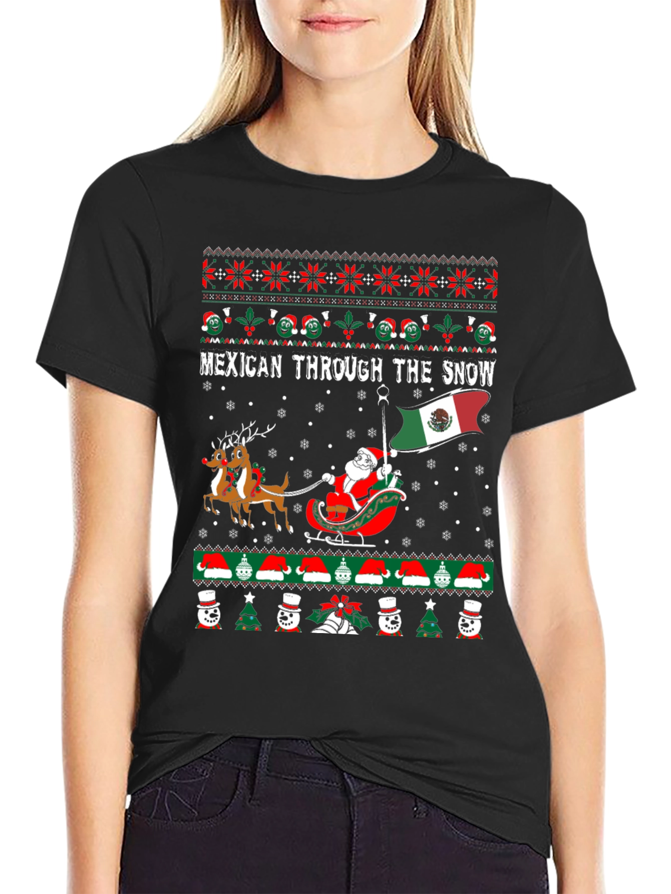 Mexican Through The Snow Ugly Christmas T-Shirt