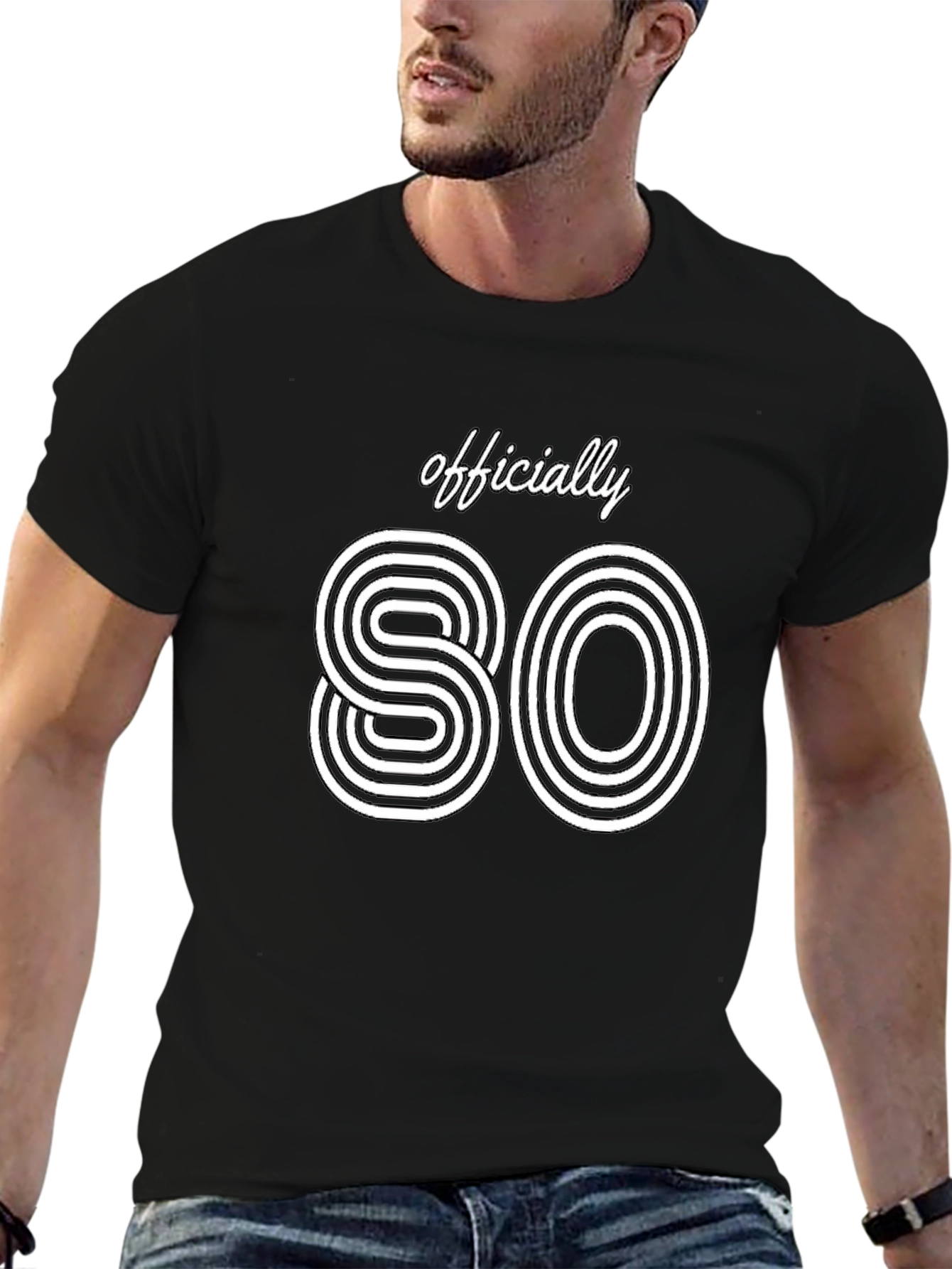 Officially 80 Retro Style Black T-Shirt
