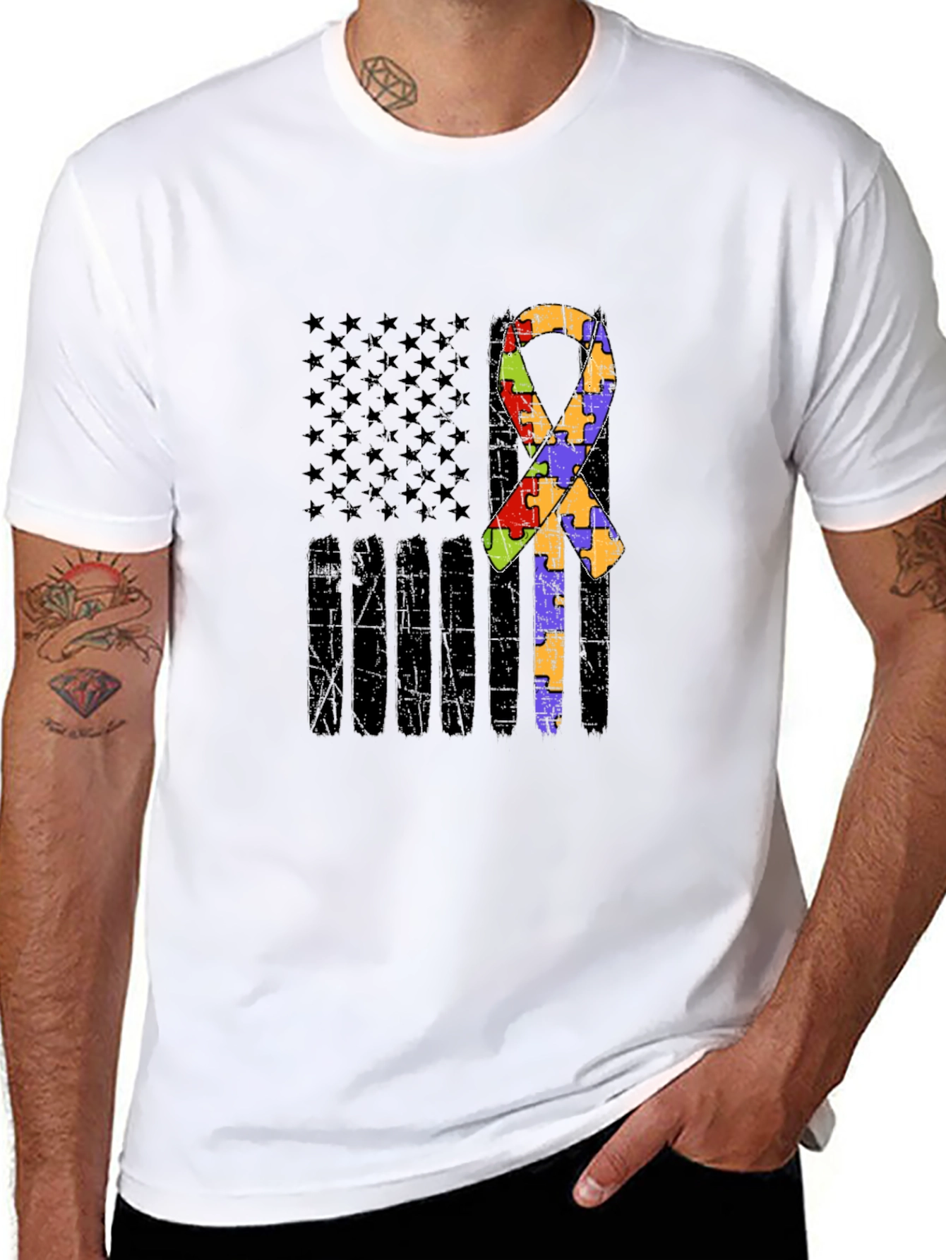 Autism Awareness American Flag T-Shirt