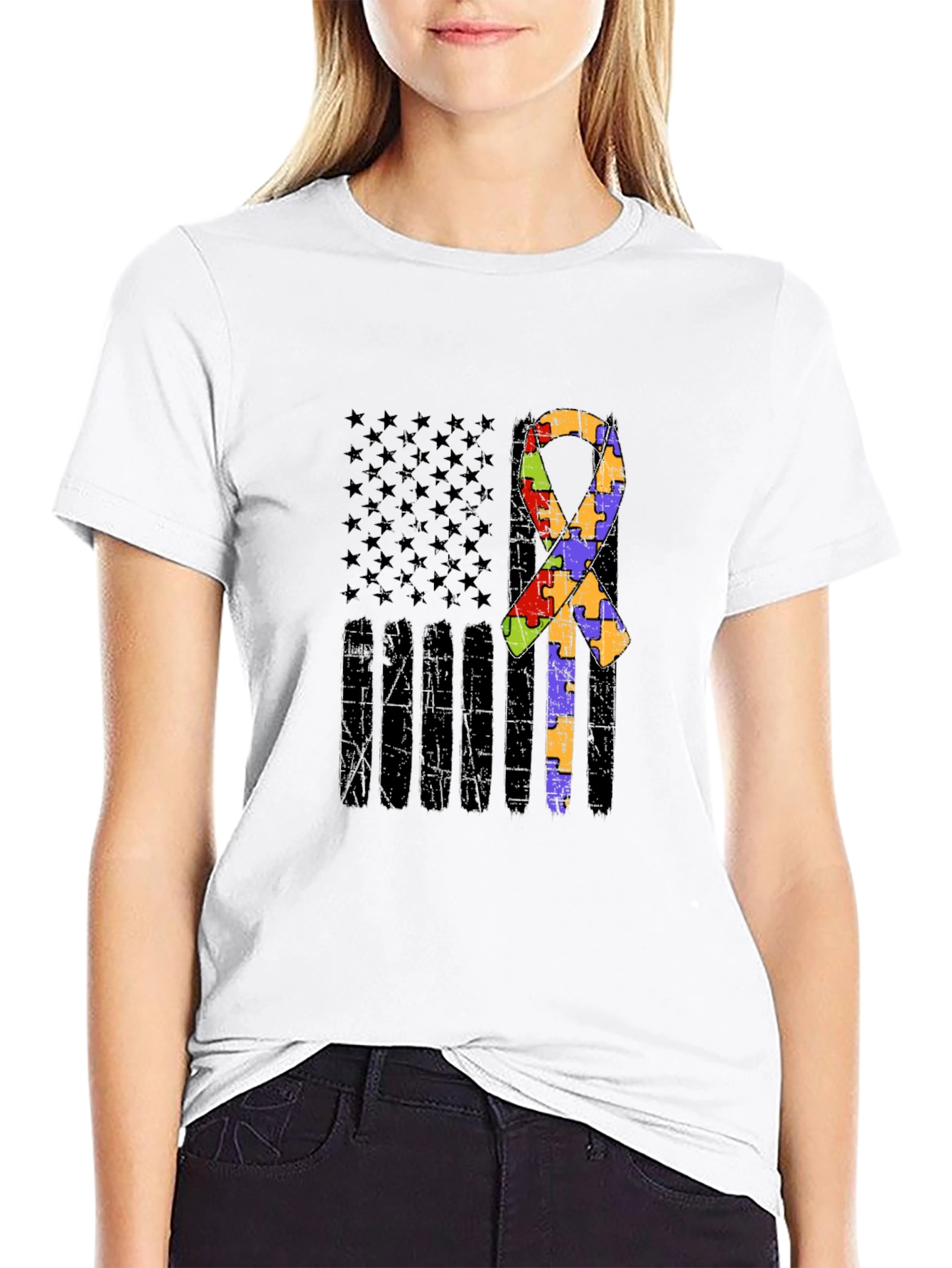 Autism Awareness American Flag T-Shirt
