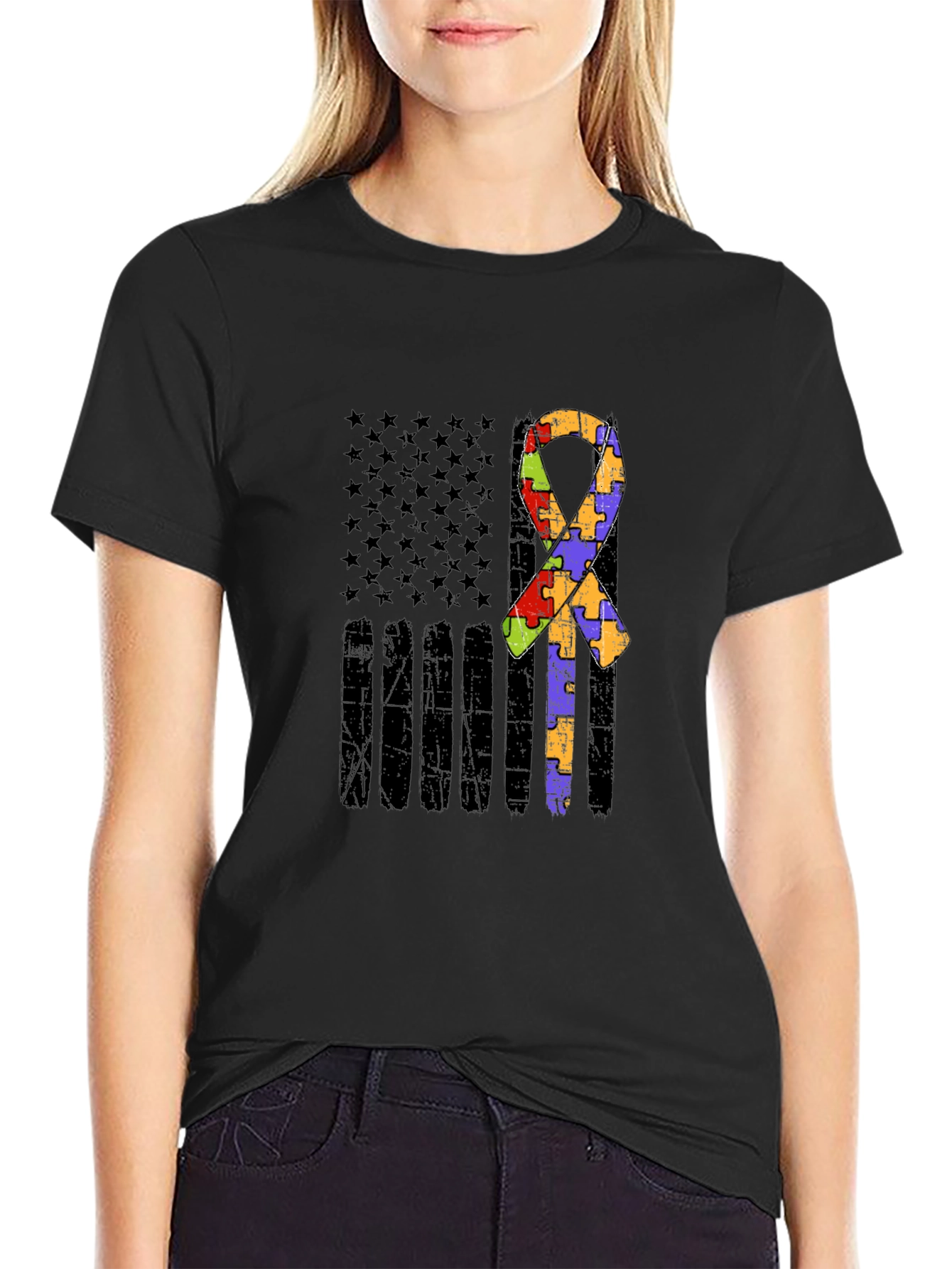 Autism Awareness American Flag T-Shirt