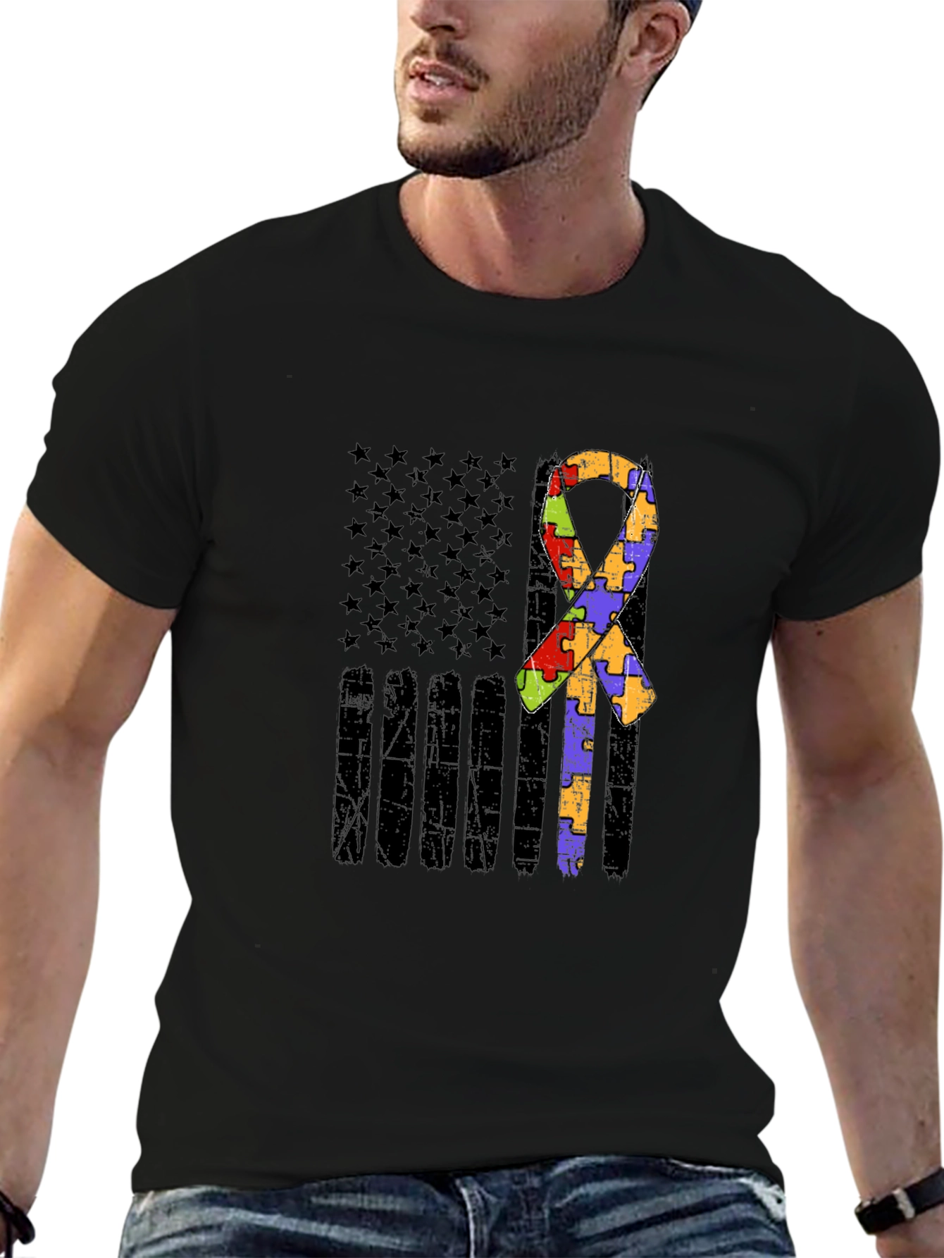 Autism Awareness American Flag T-Shirt
