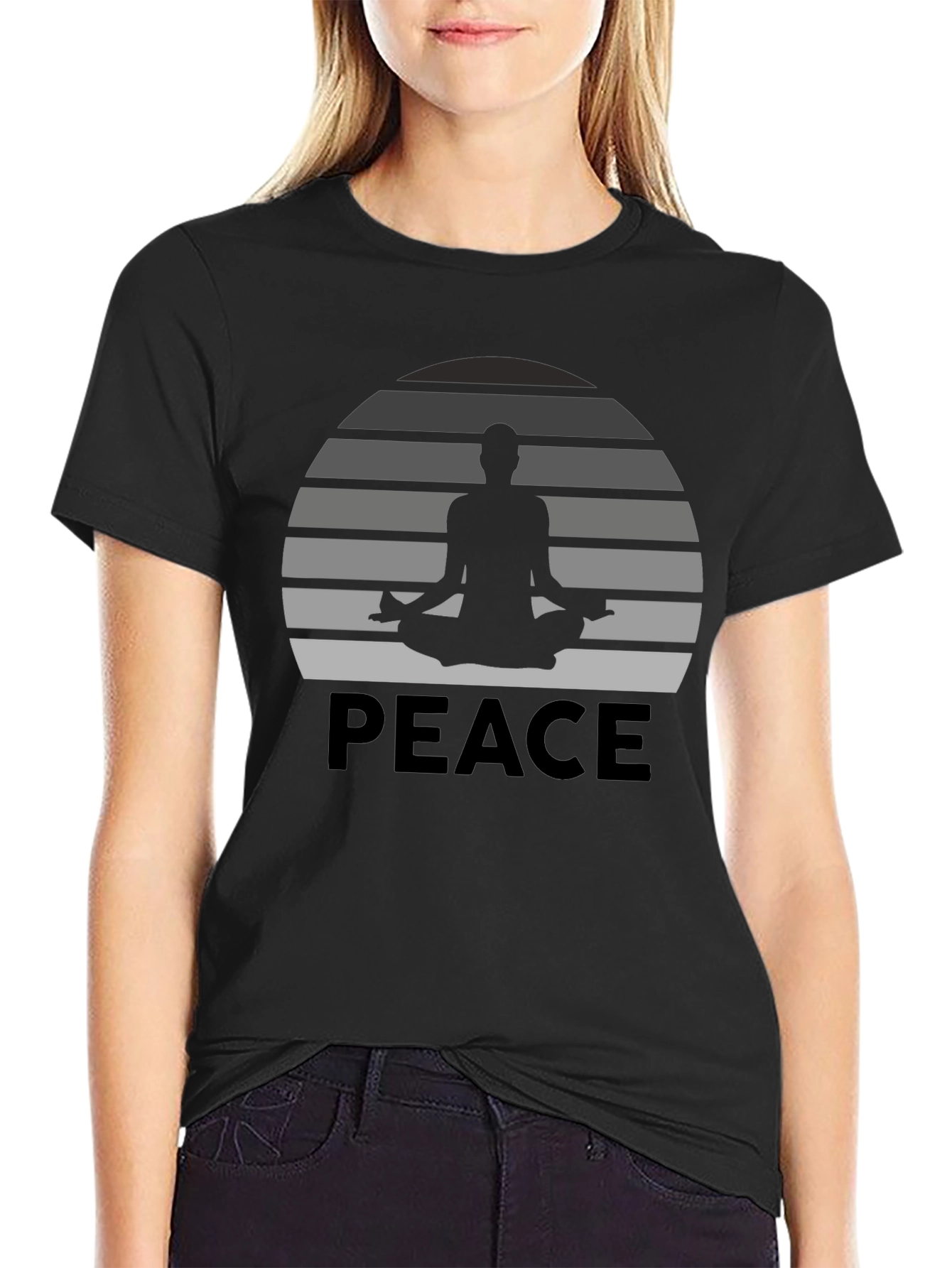 Peace Yoga Meditation Graphic Tee - Black