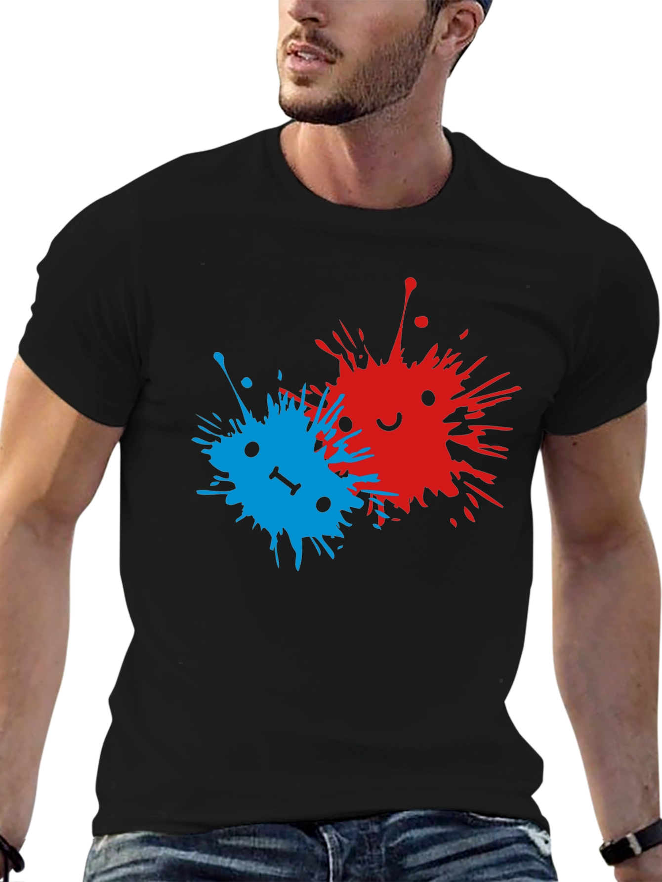 Abstract Splatter Face Black T-Shirt