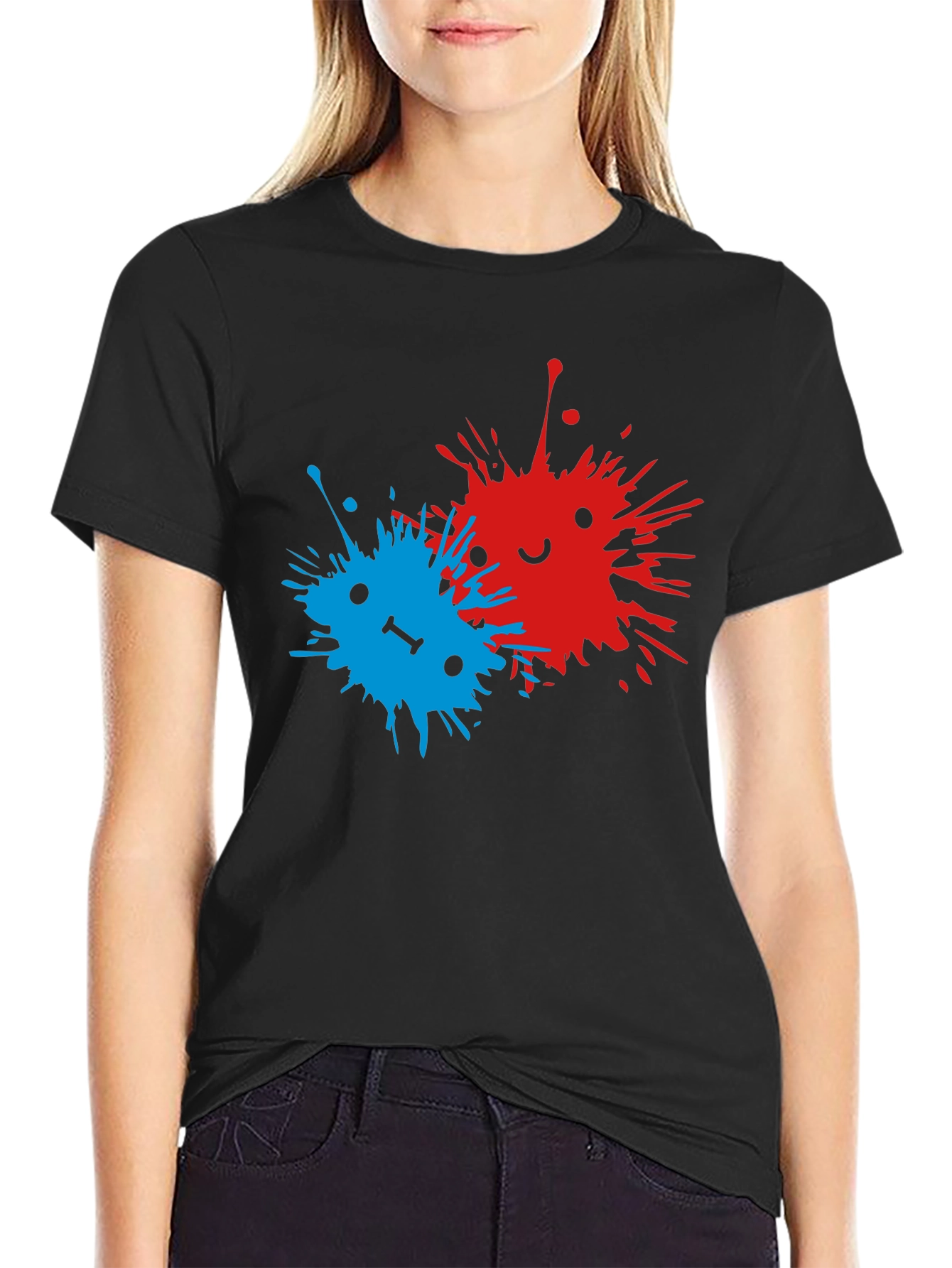 Abstract Splatter Face Black T-Shirt
