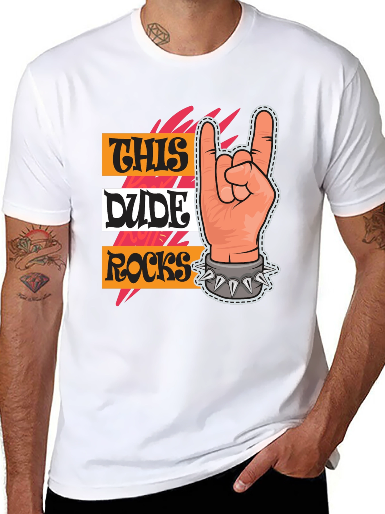 This Dude Rocks T-Shirt: Rock On Hand Graphic Tee