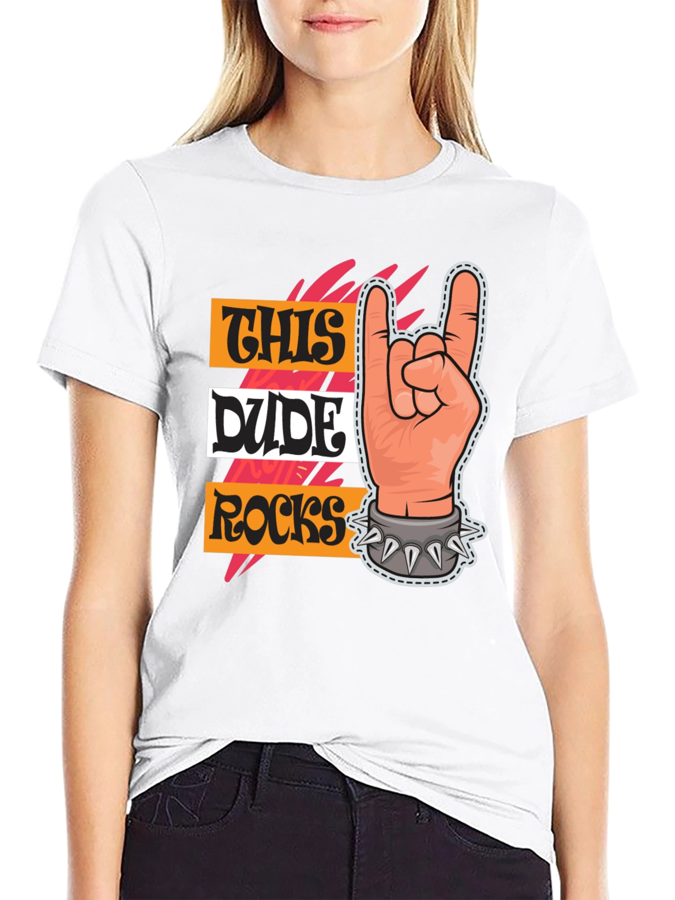 This Dude Rocks T-Shirt: Rock On Hand Graphic Tee