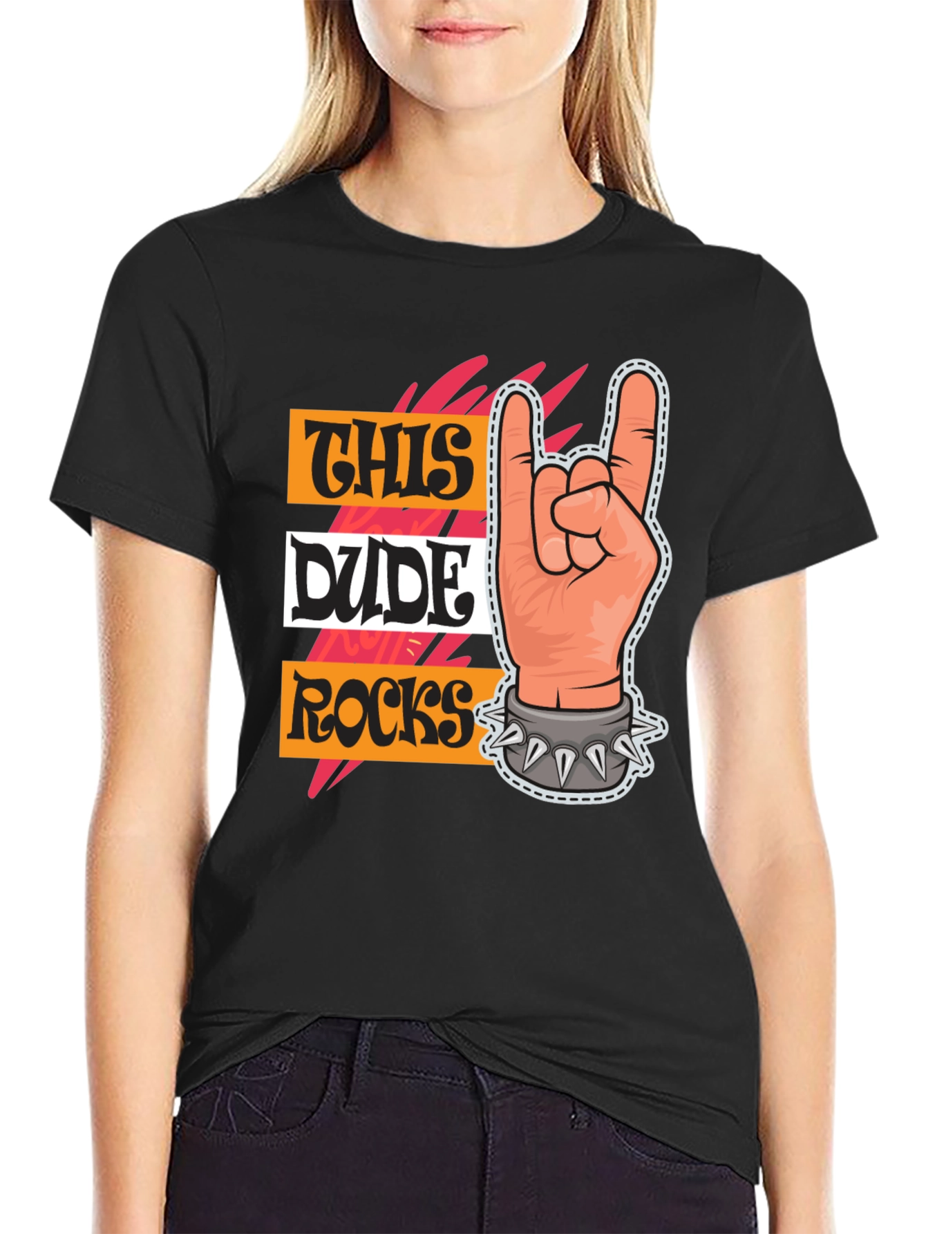 This Dude Rocks T-Shirt: Rock On Hand Graphic Tee
