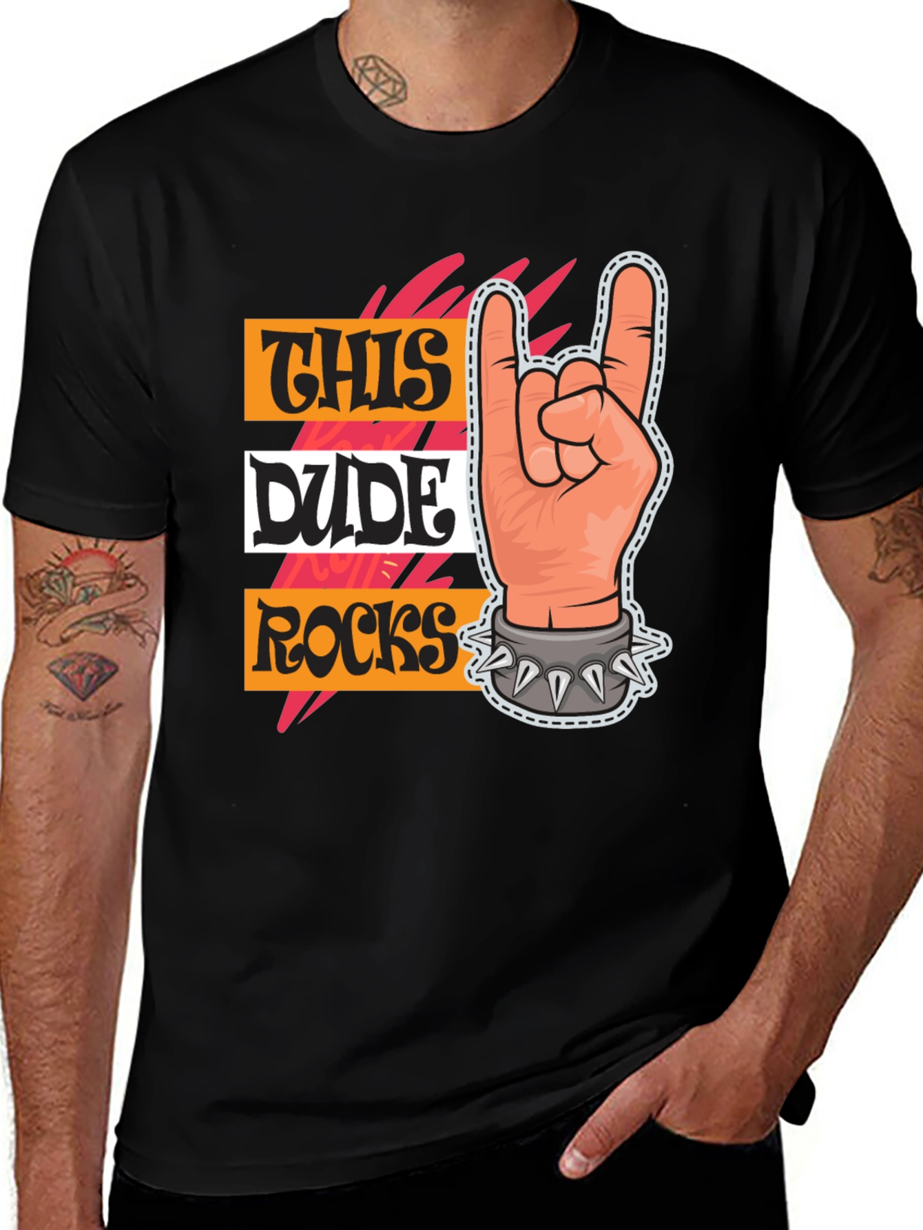 This Dude Rocks T-Shirt: Rock On Hand Graphic Tee