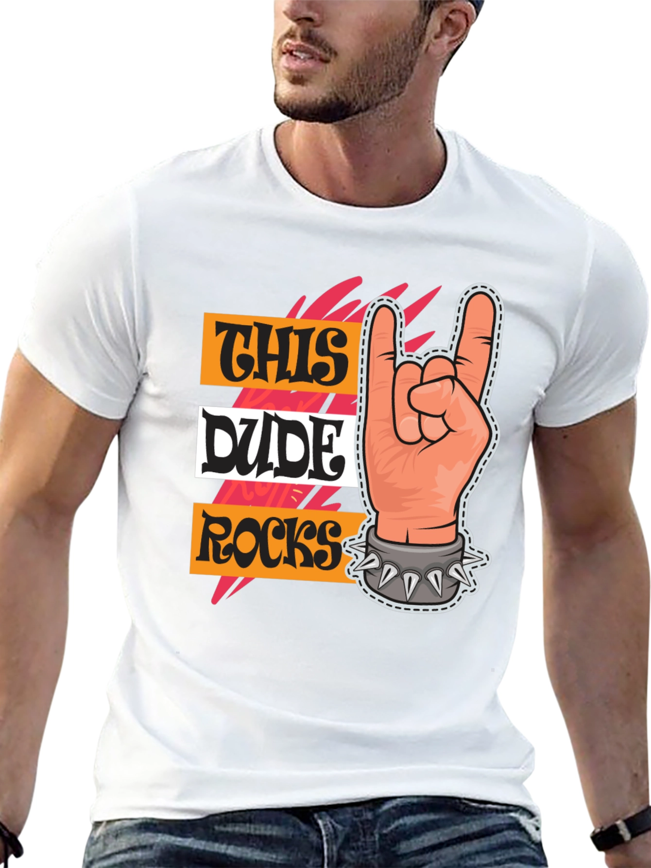 This Dude Rocks T-Shirt: Rock On Hand Graphic Tee