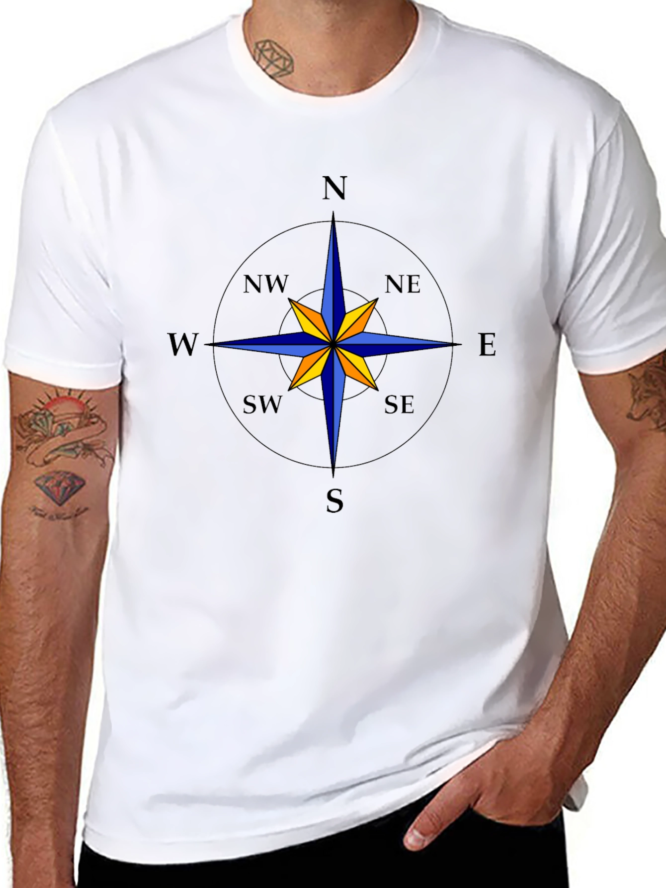 Compass Rose Graphic Tee - Black Cotton T-Shirt